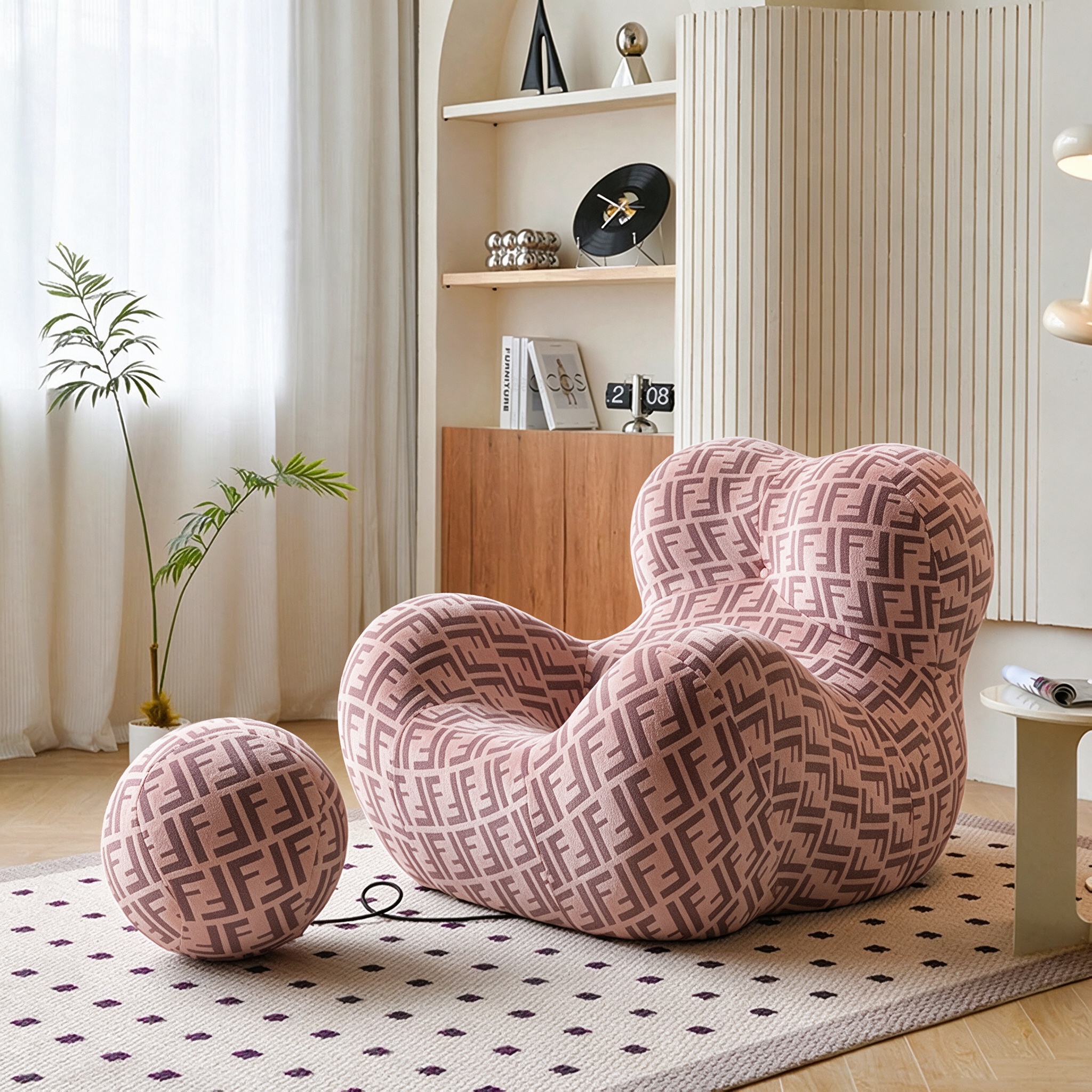 Modern Living Room Accent Chair with Round Ottoman.