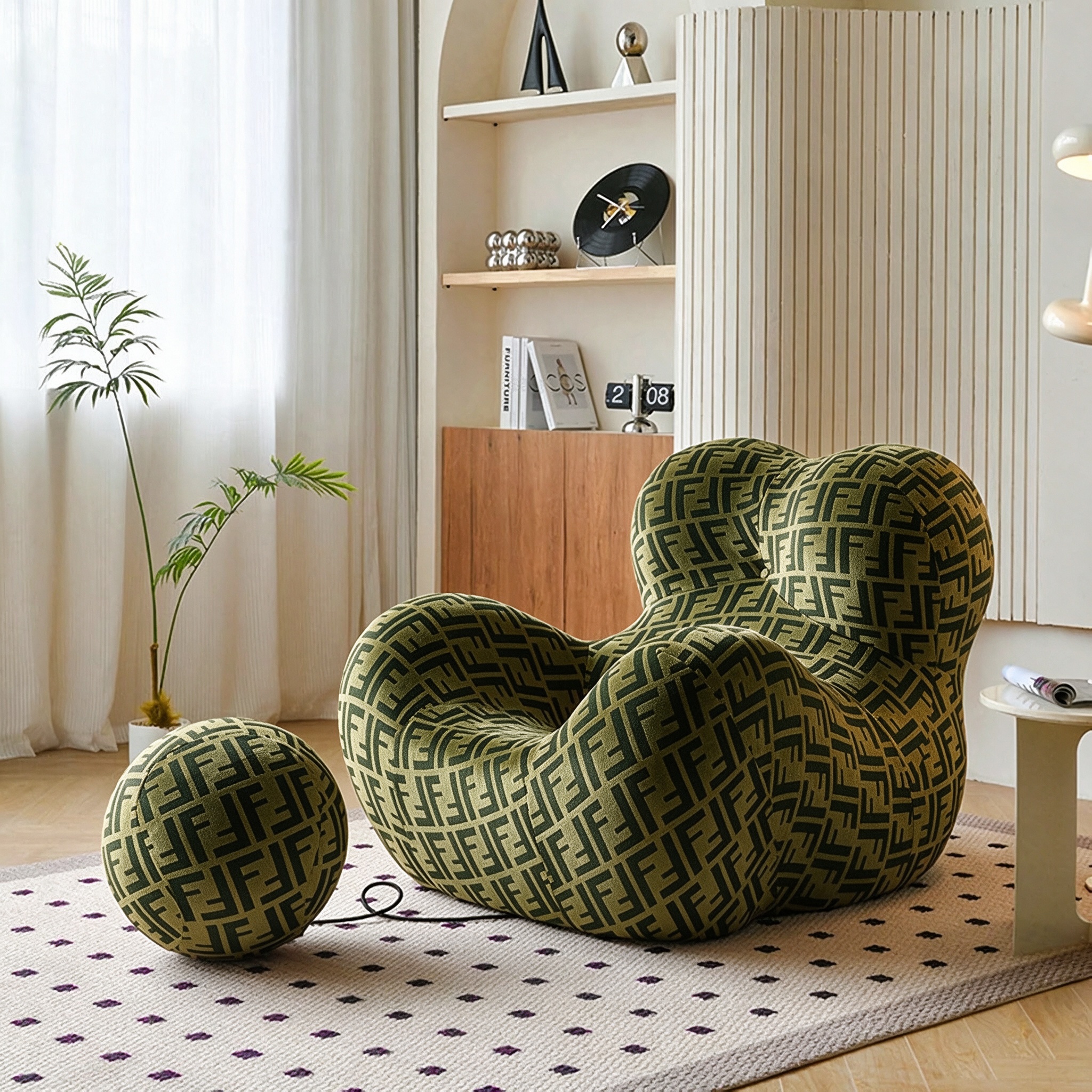 Modern Living Room Accent Chair with Round Ottoman.