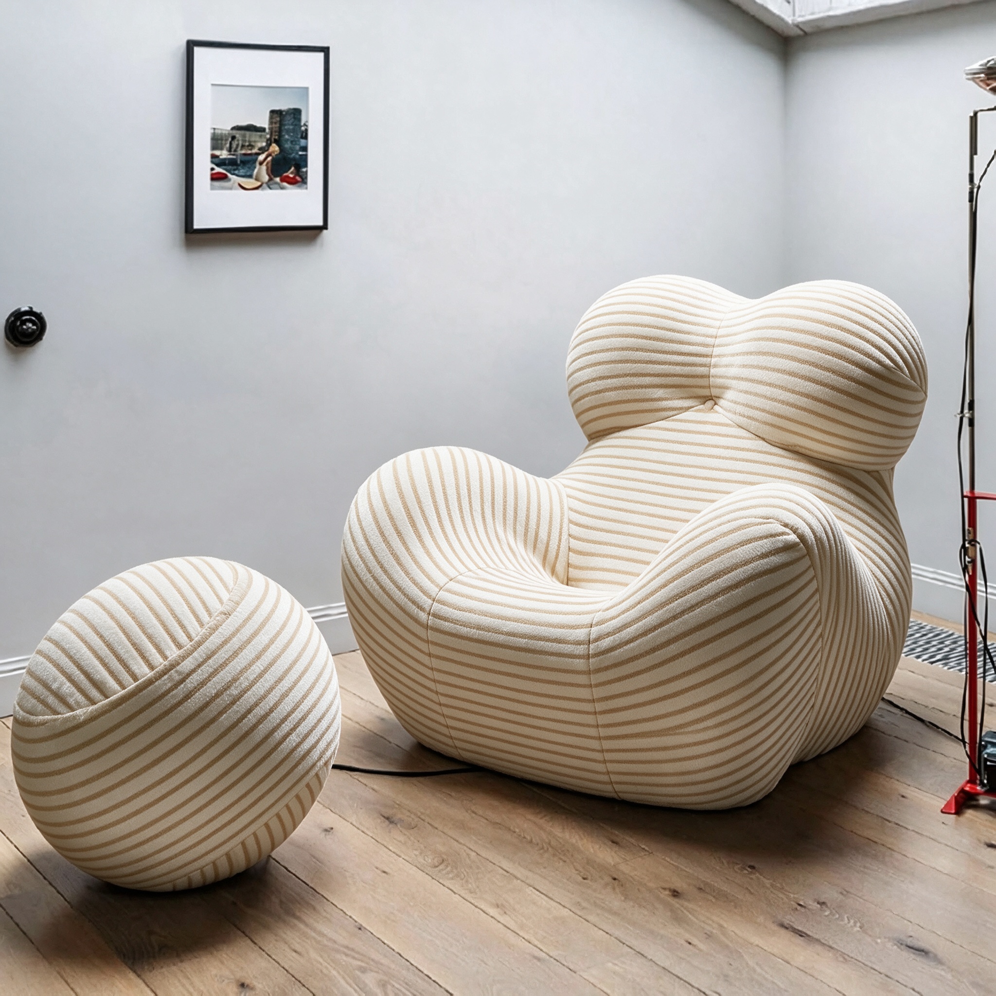 Modern Living Room Accent Chair with Round Ottoman.