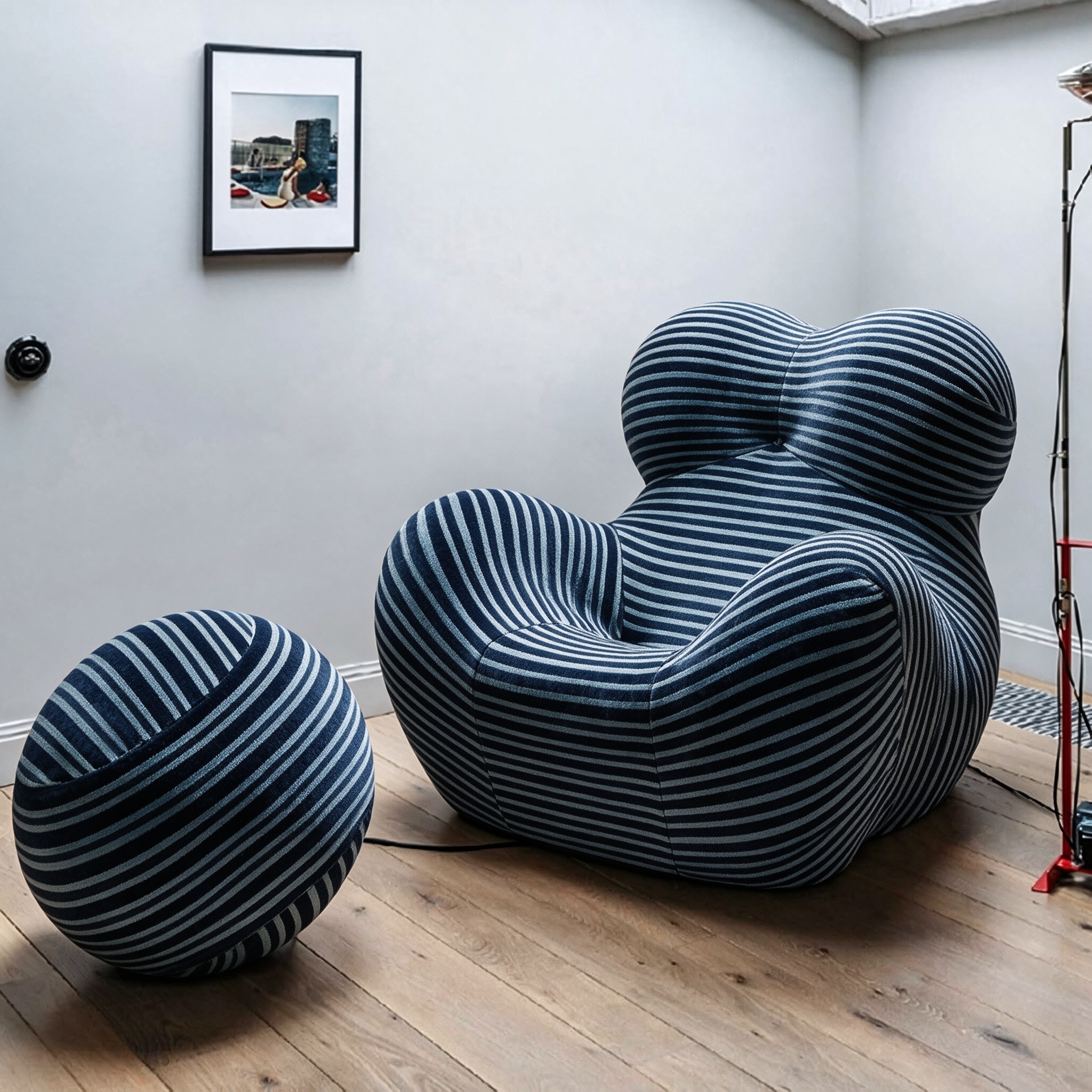 Modern Living Room Accent Chair with Round Ottoman.