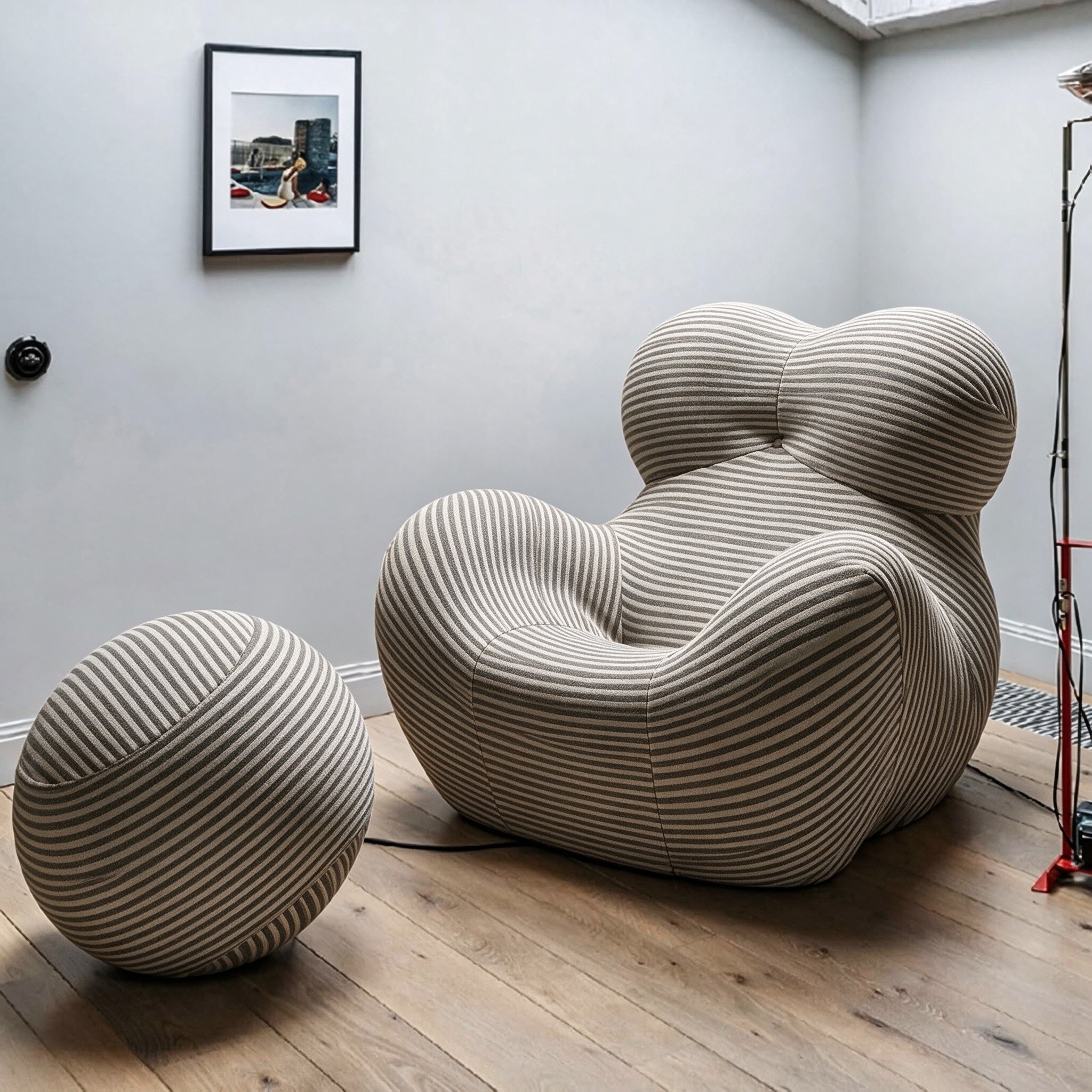 Modern Living Room Accent Chair with Round Ottoman.