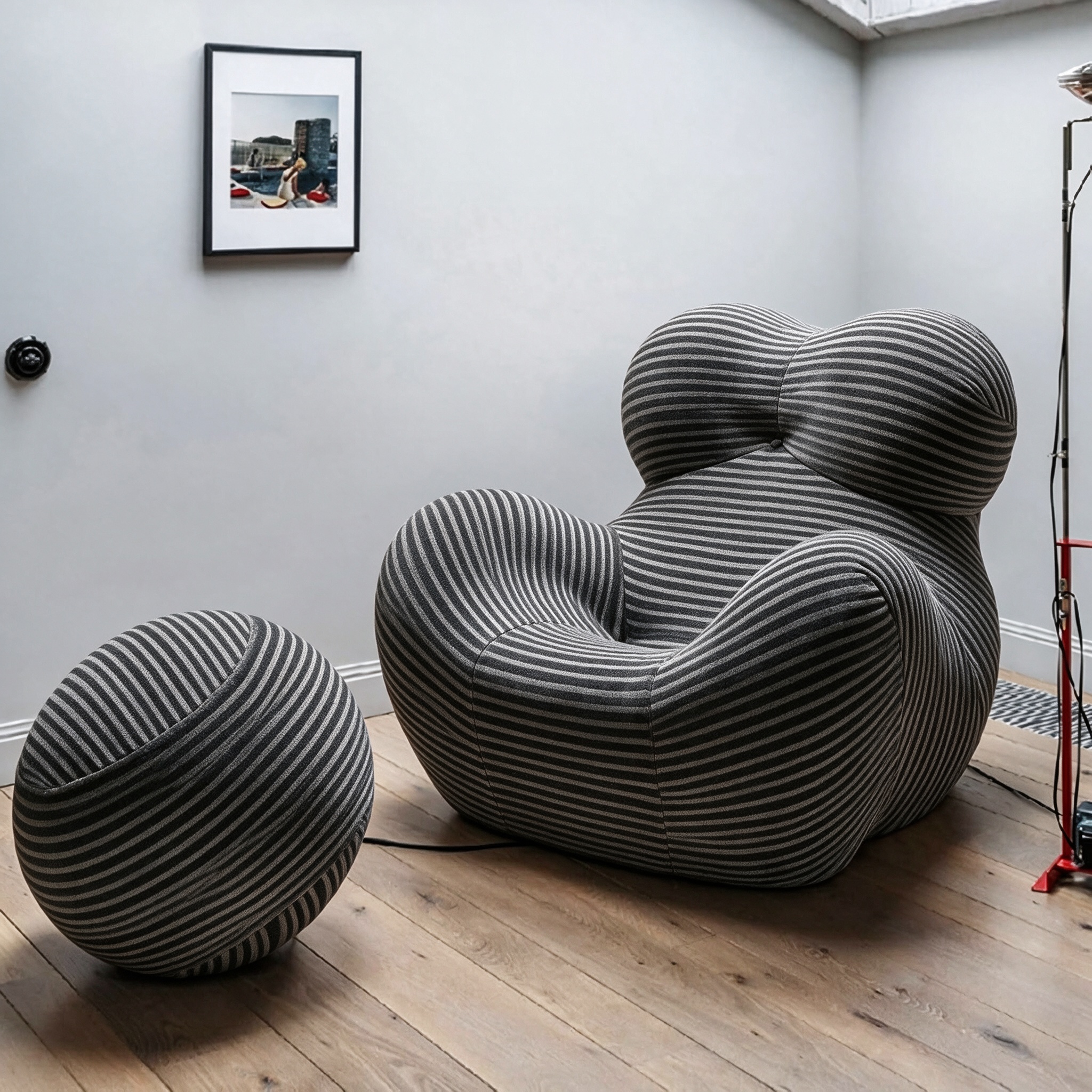 Modern Living Room Accent Chair with Round Ottoman.