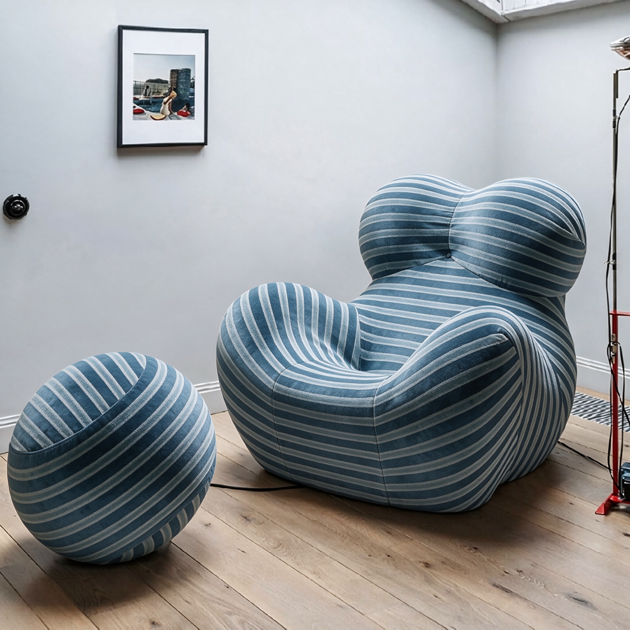 Modern Living Room Accent Chair with Round Ottoman.