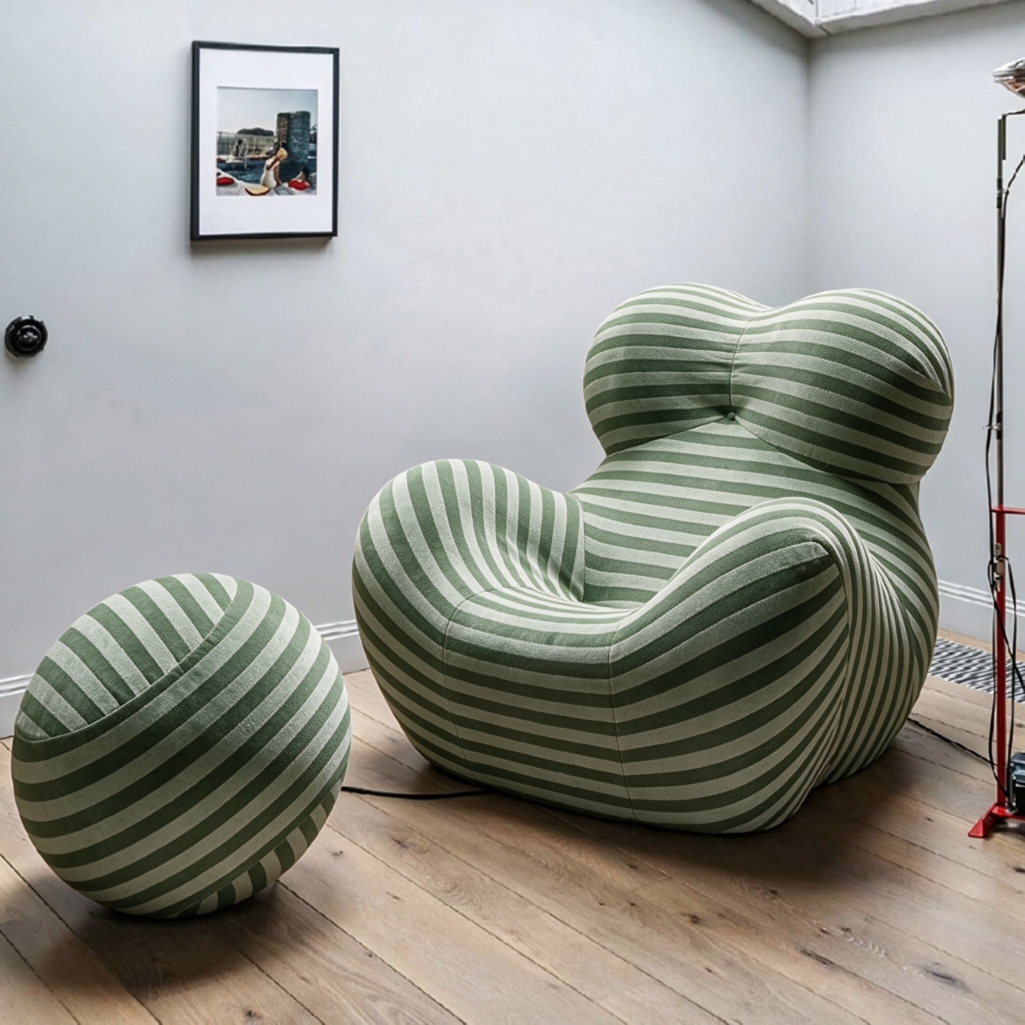 Modern Living Room Accent Chair with Round Ottoman.