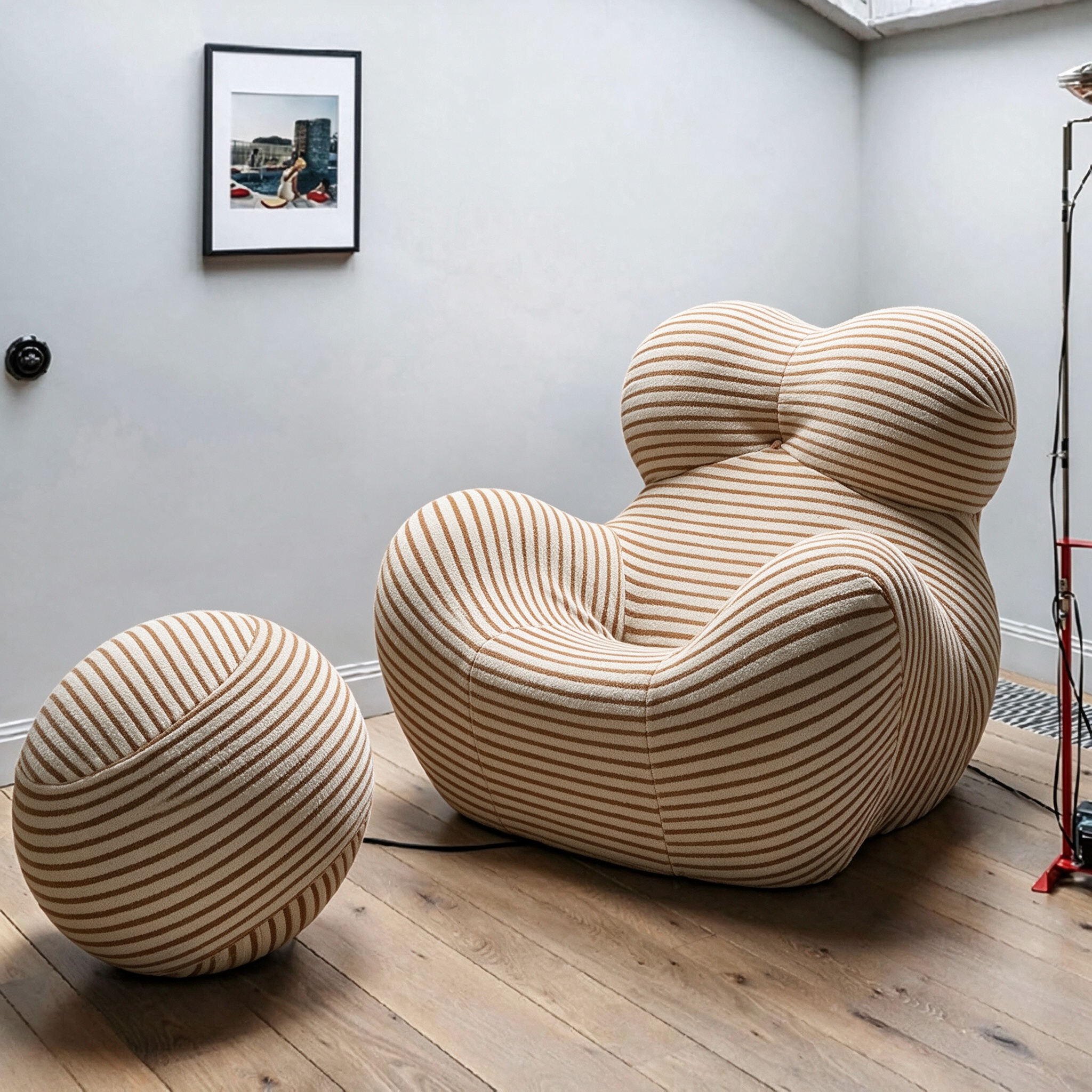 Modern Living Room Accent Chair with Round Ottoman.