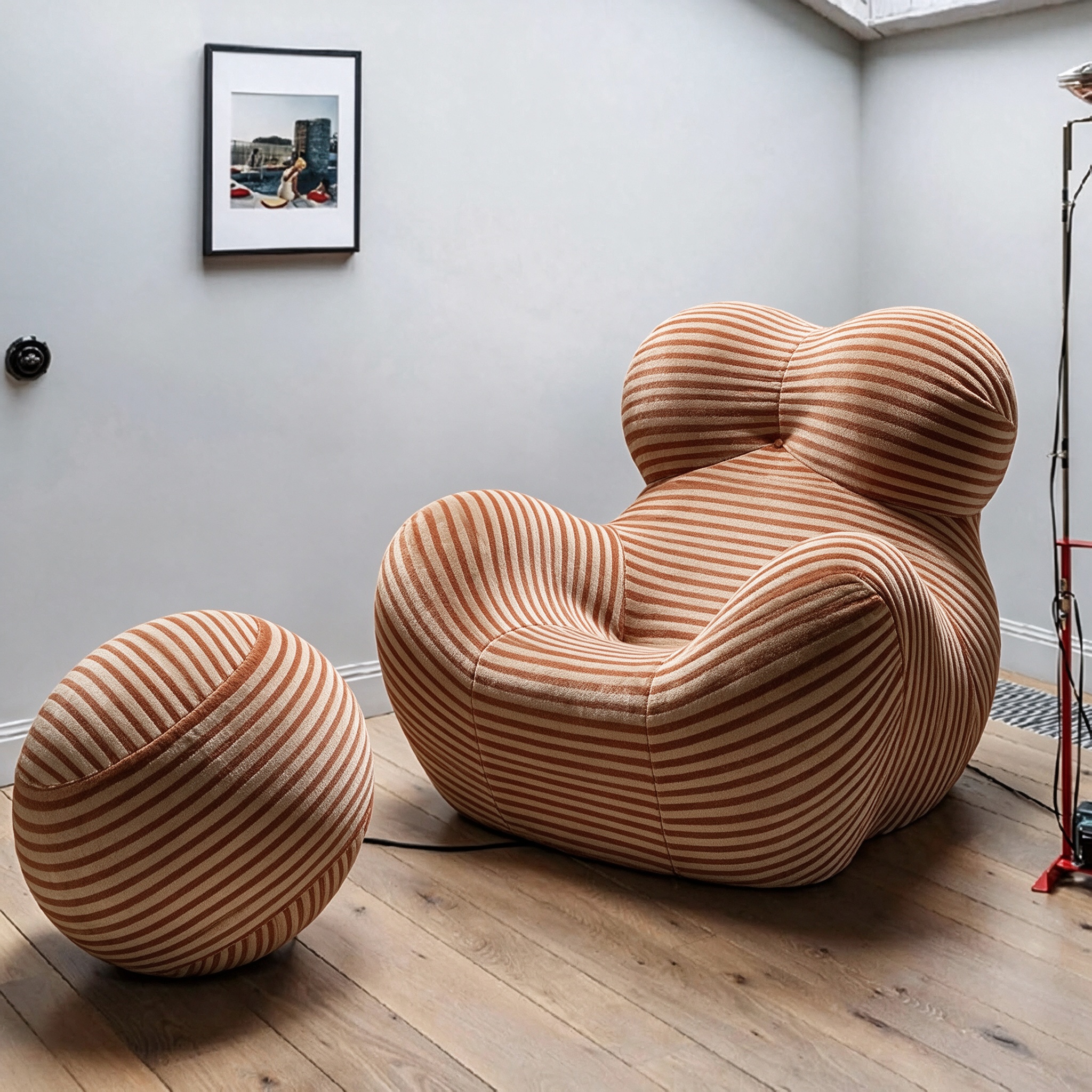 Modern Living Room Accent Chair with Round Ottoman.