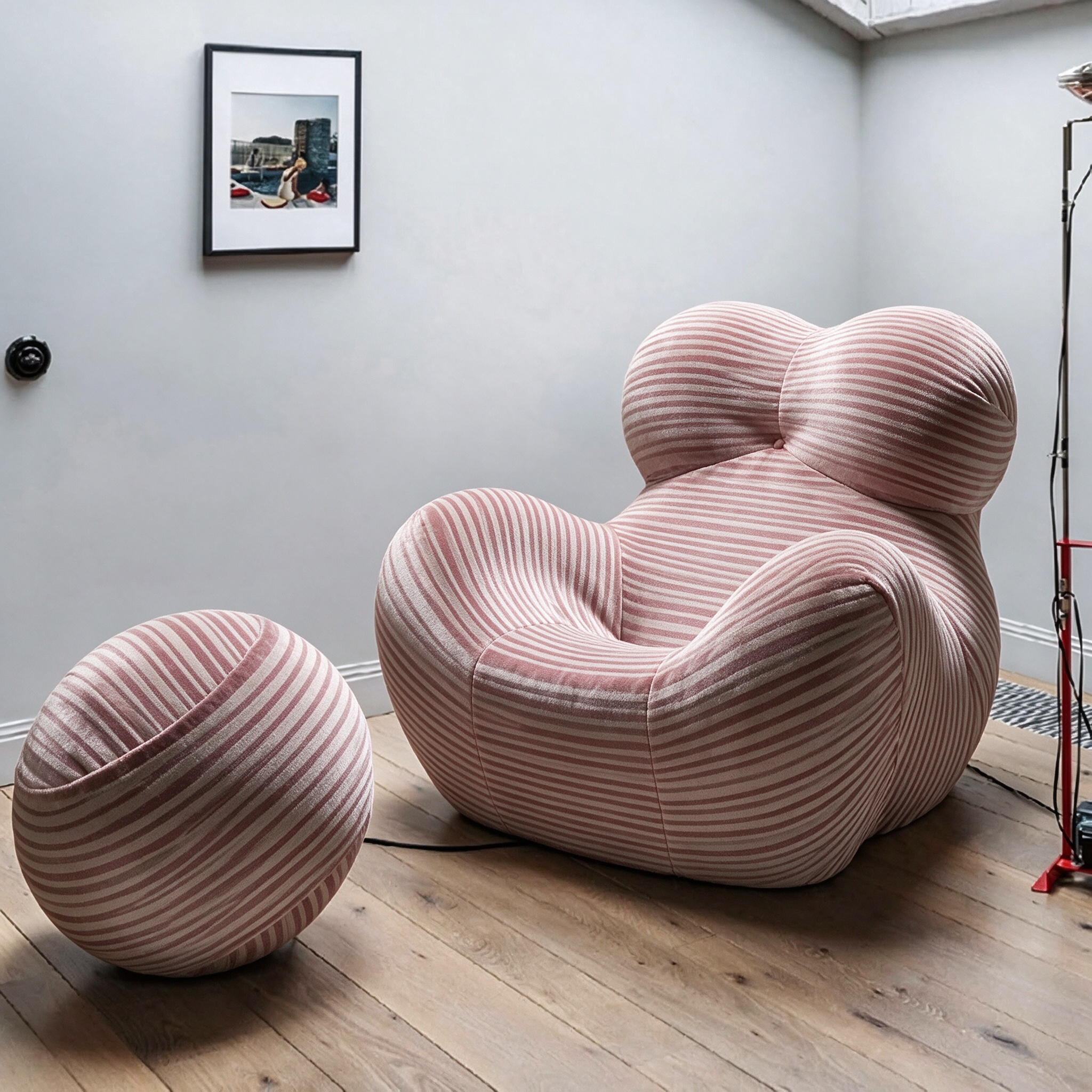 Modern Living Room Accent Chair with Round Ottoman.