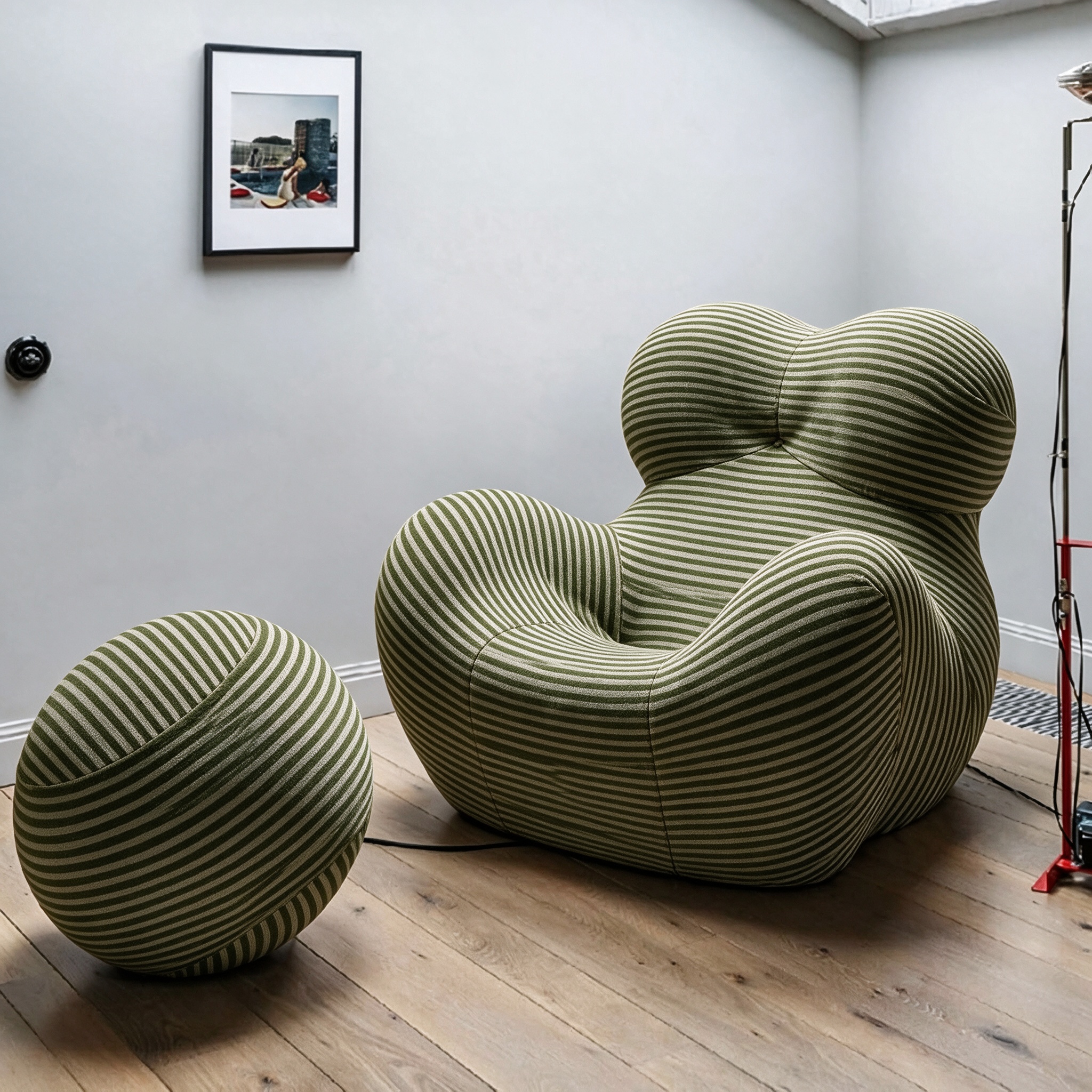 Modern Living Room Accent Chair with Round Ottoman.