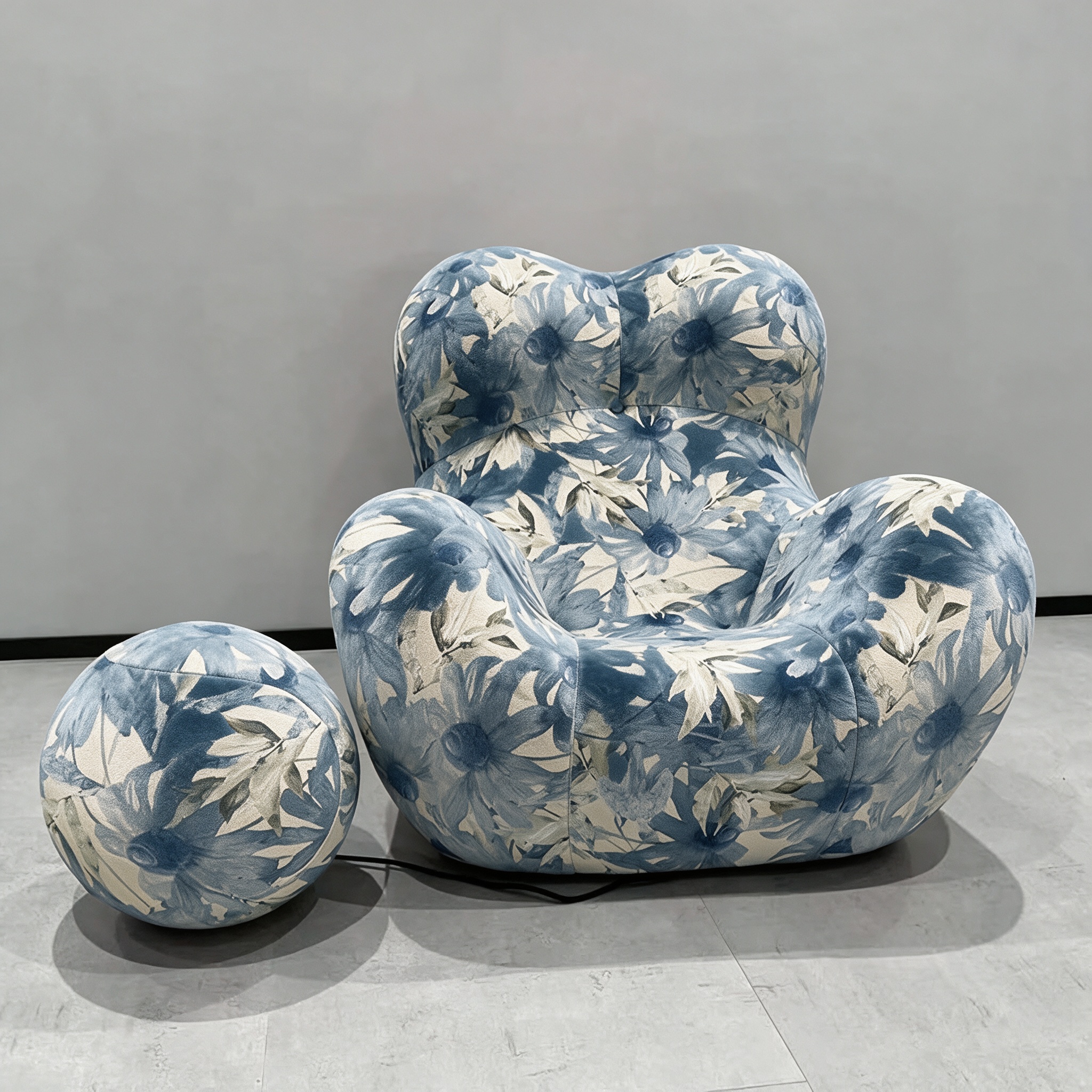 Modern Living Room Accent Chair with Round Ottoman.