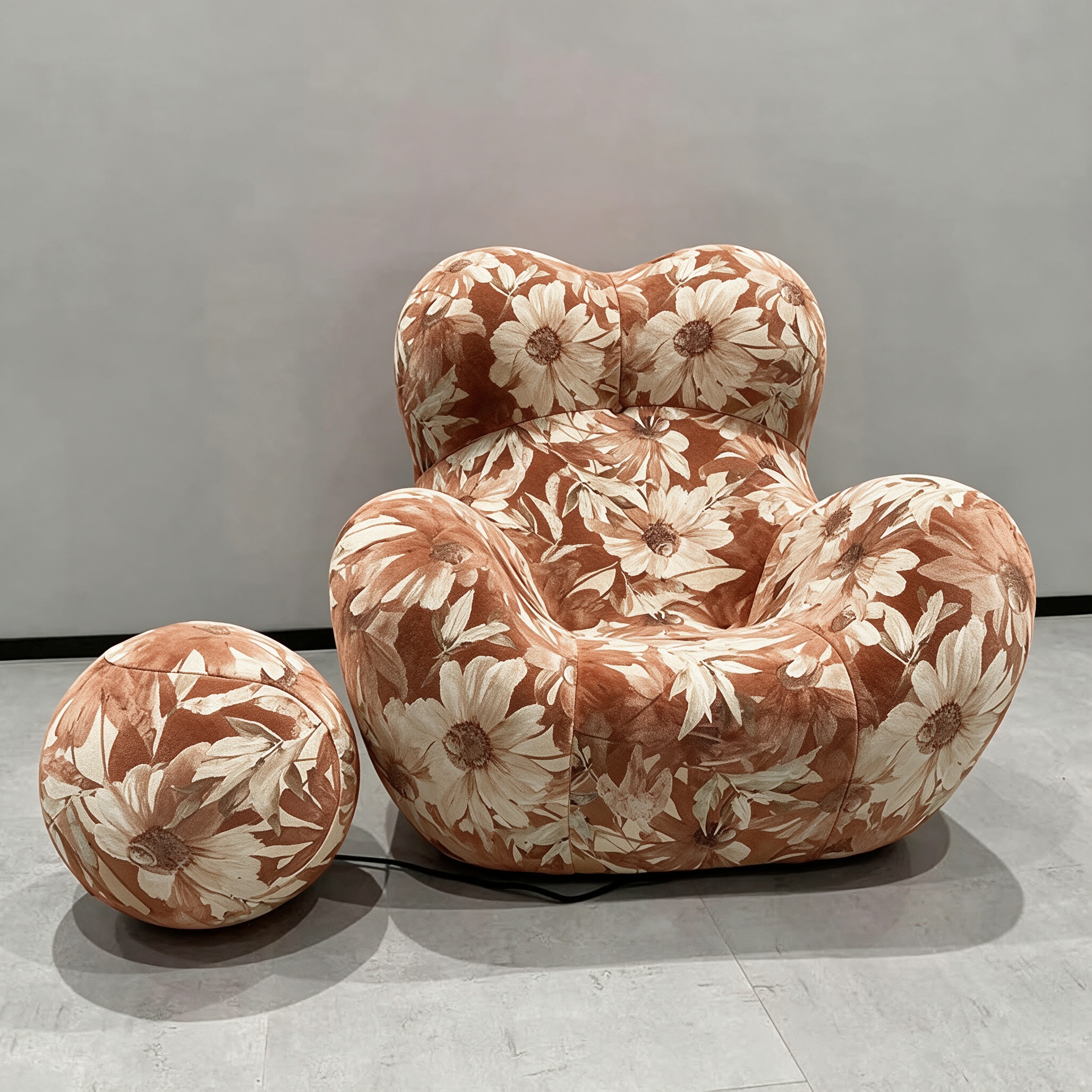 Modern Living Room Accent Chair with Round Ottoman.