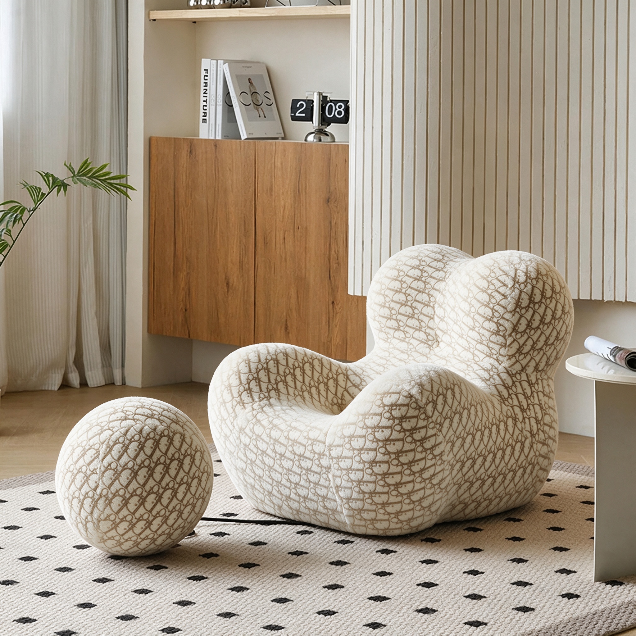 Modern Living Room Accent Chair with Round Ottoman.