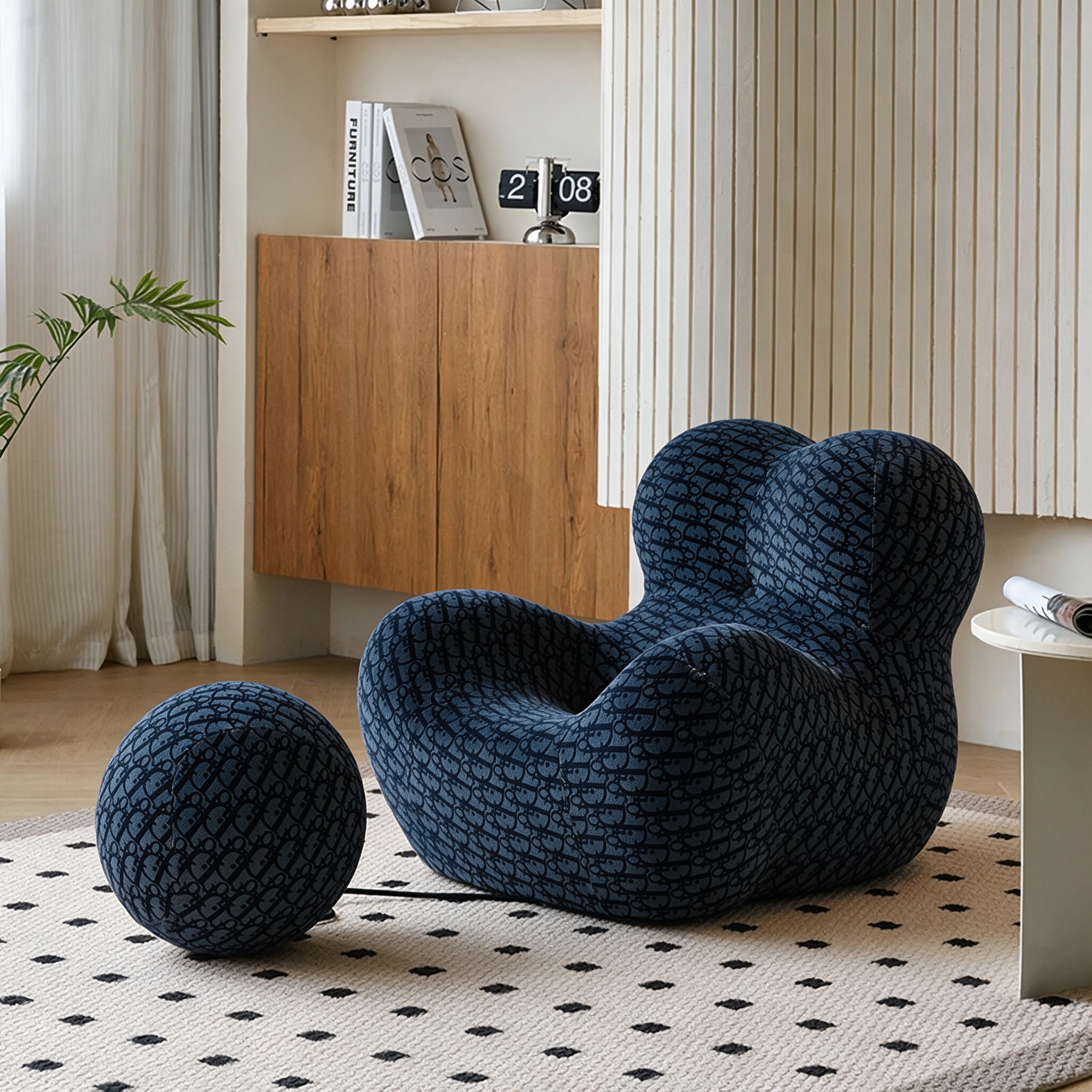 Modern Living Room Accent Chair with Round Ottoman.