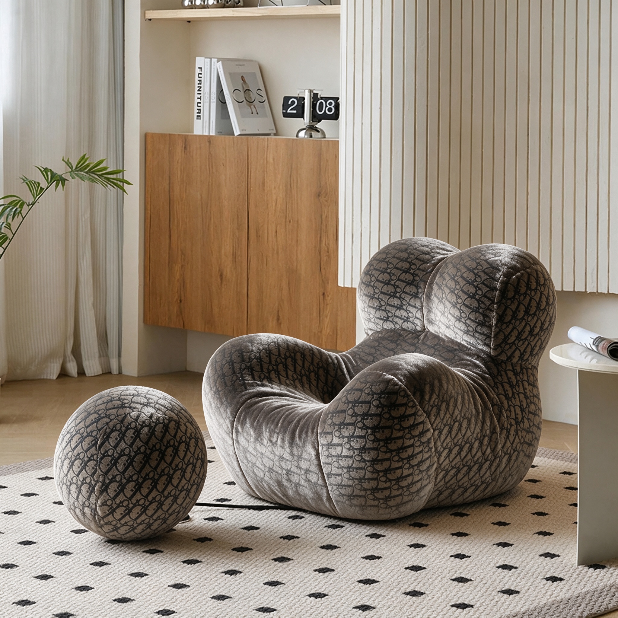 Modern Living Room Accent Chair with Round Ottoman.