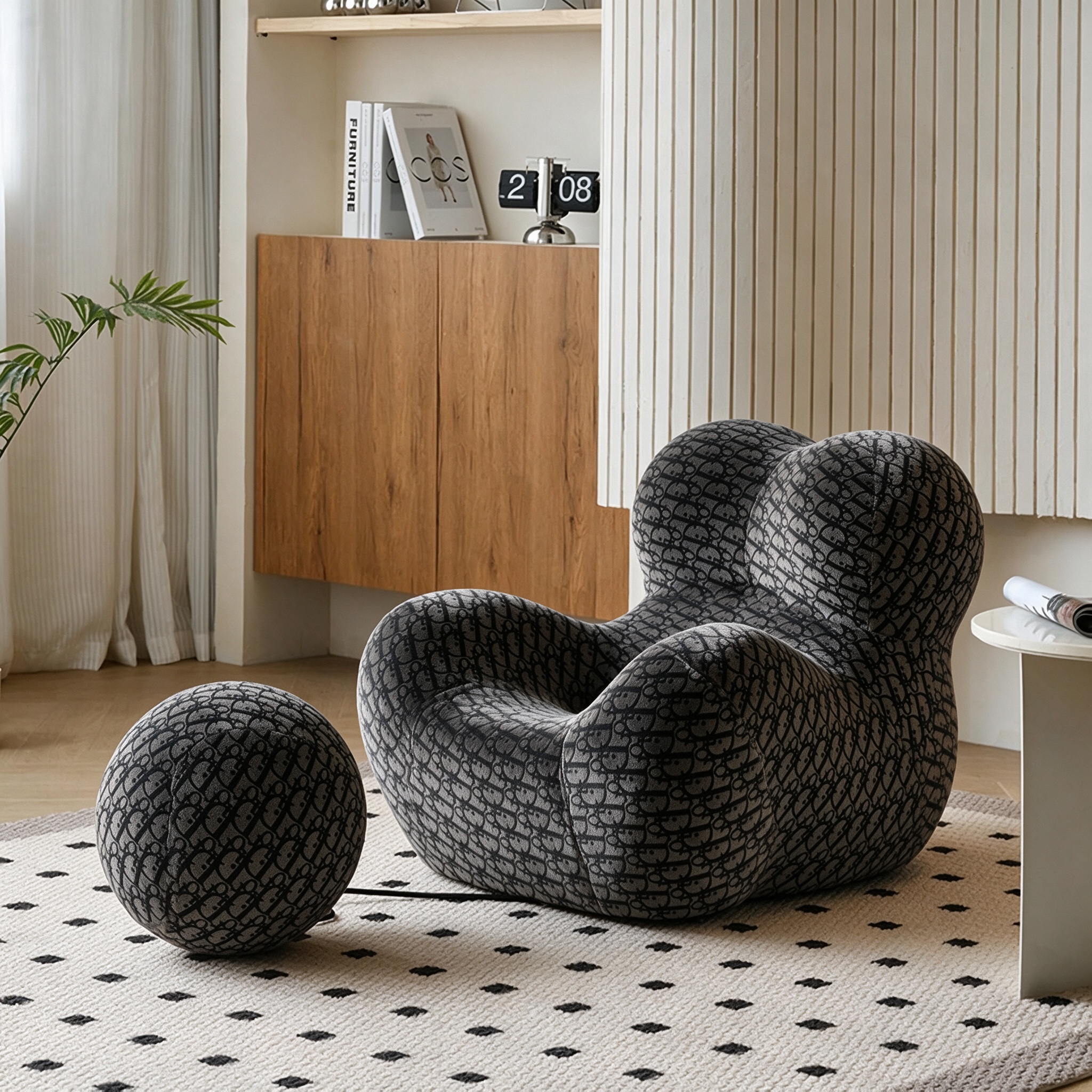 Modern Living Room Accent Chair with Round Ottoman.