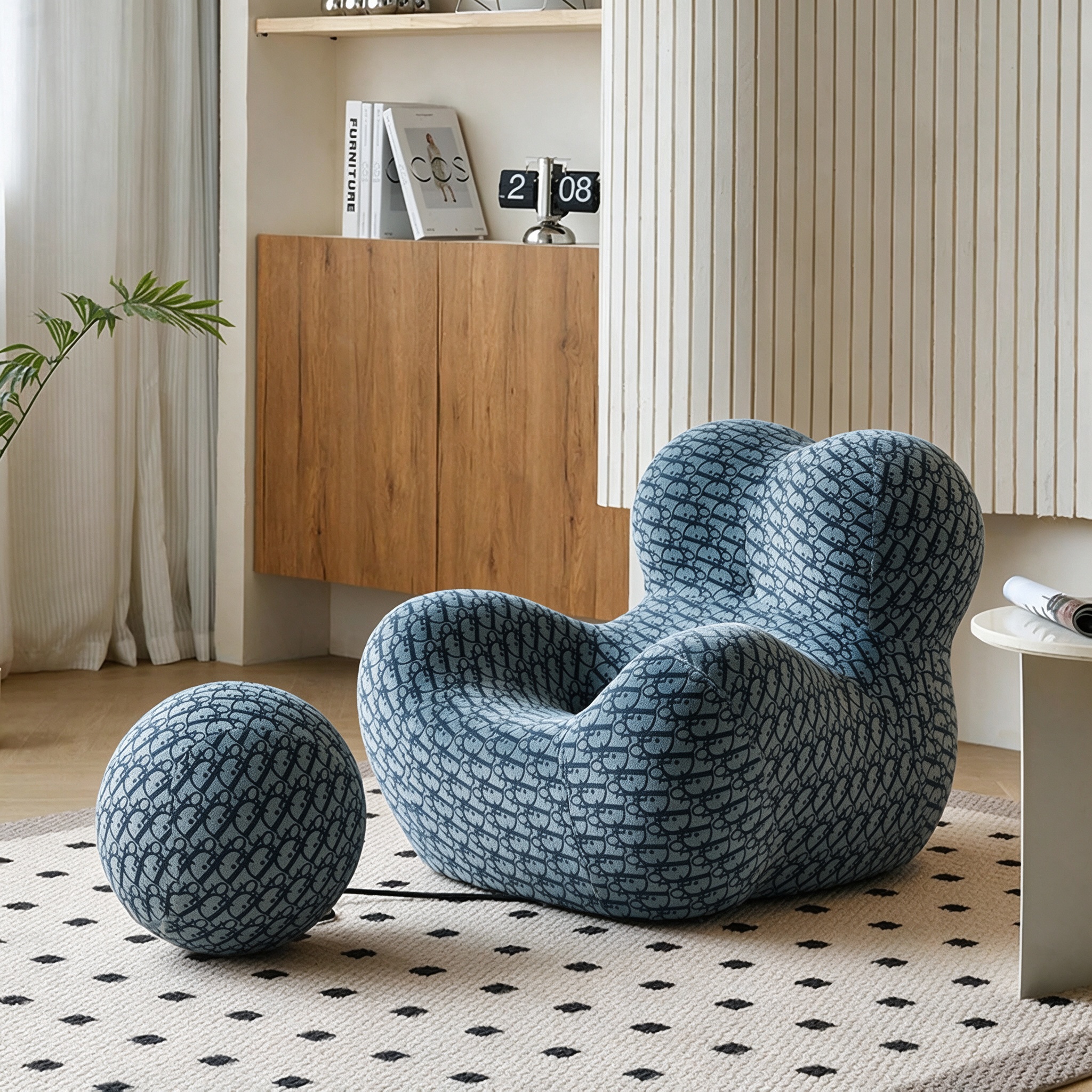 Modern Living Room Accent Chair with Round Ottoman.