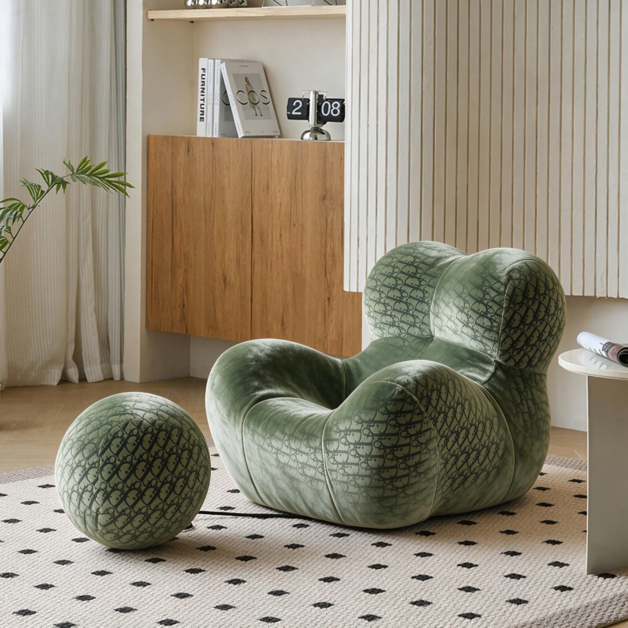 Modern Living Room Accent Chair with Round Ottoman.