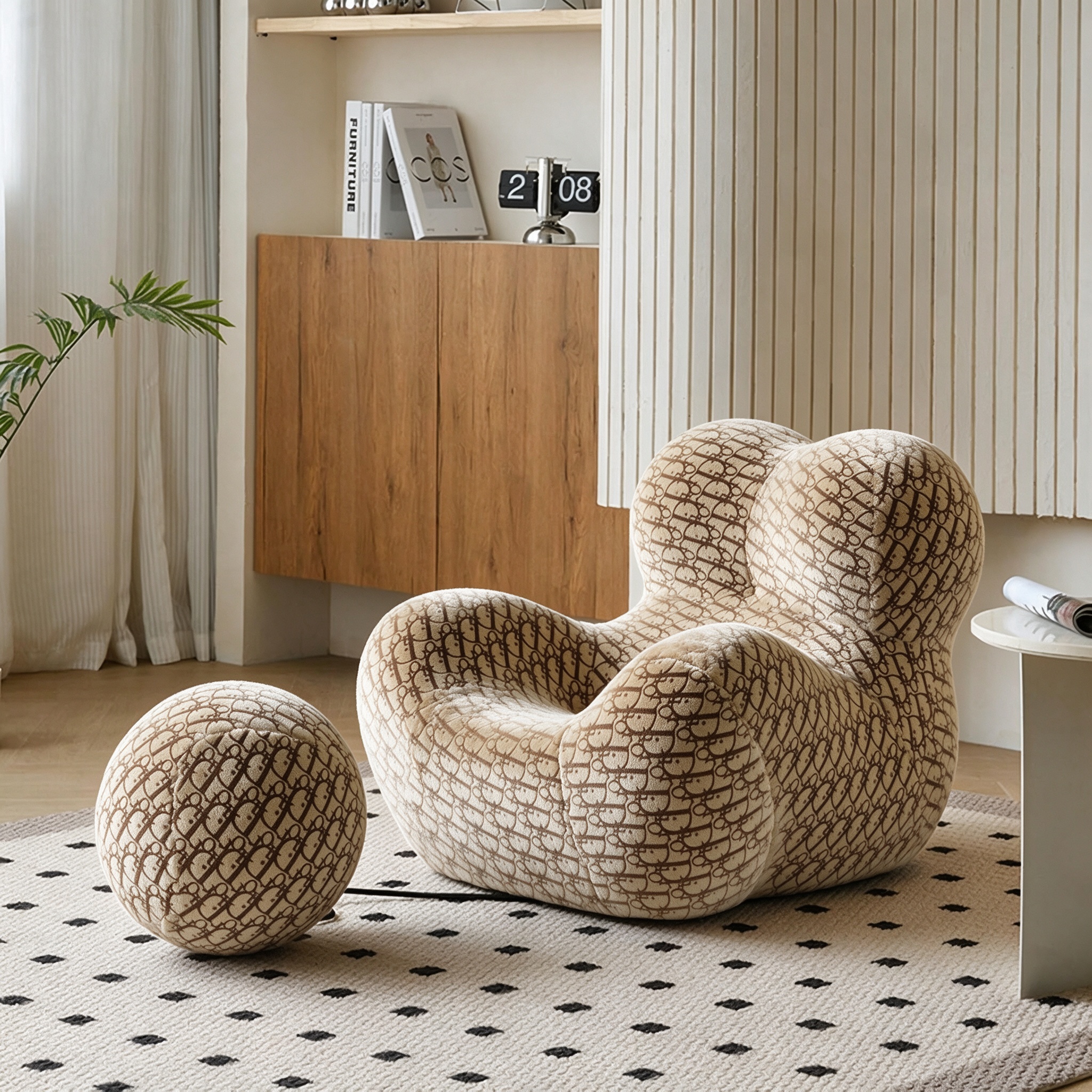 Modern Living Room Accent Chair with Round Ottoman.