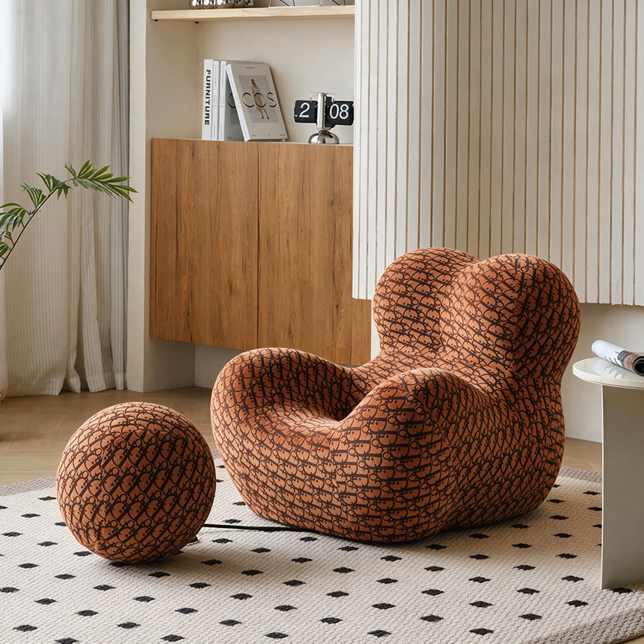 Modern Living Room Accent Chair with Round Ottoman.