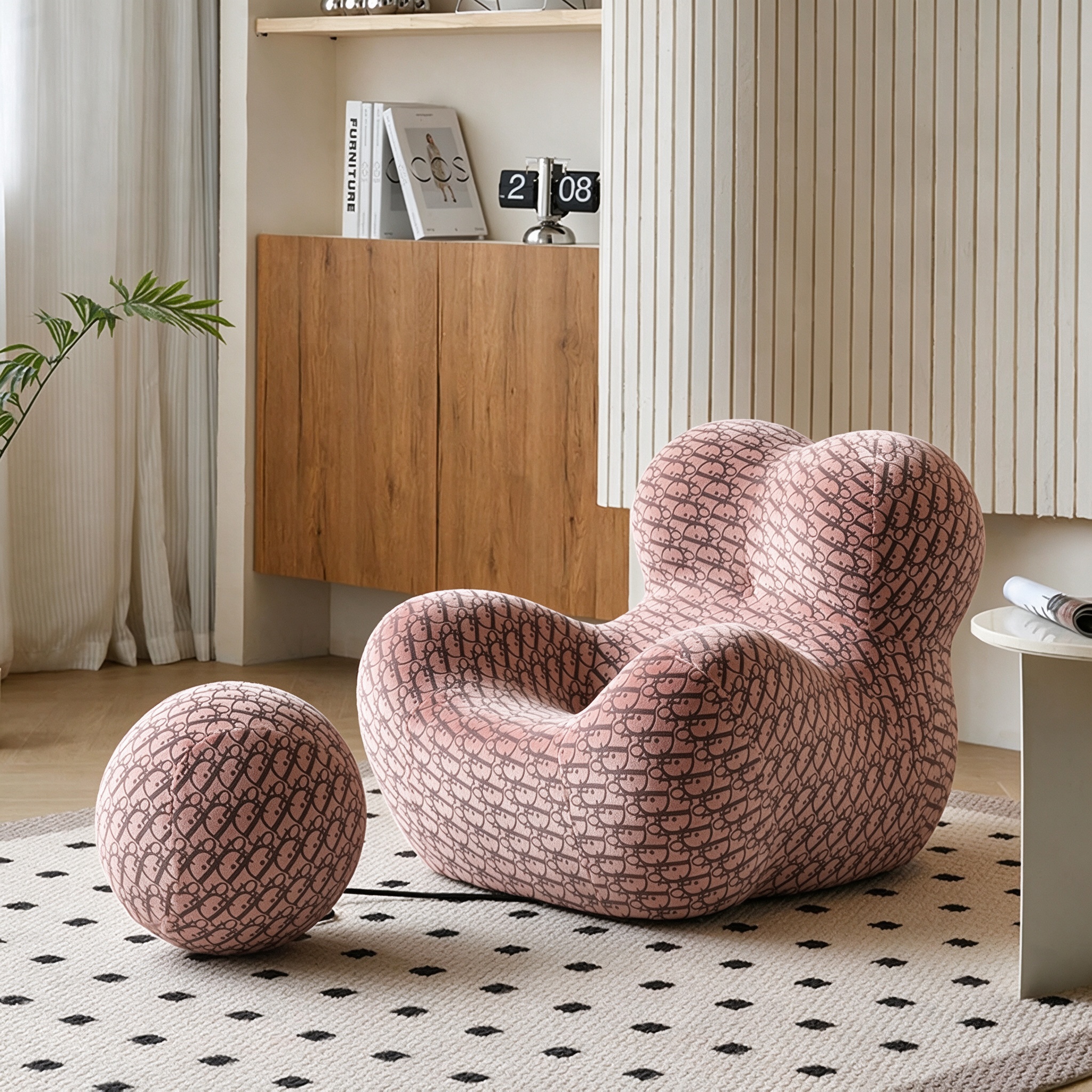 Modern Living Room Accent Chair with Round Ottoman.