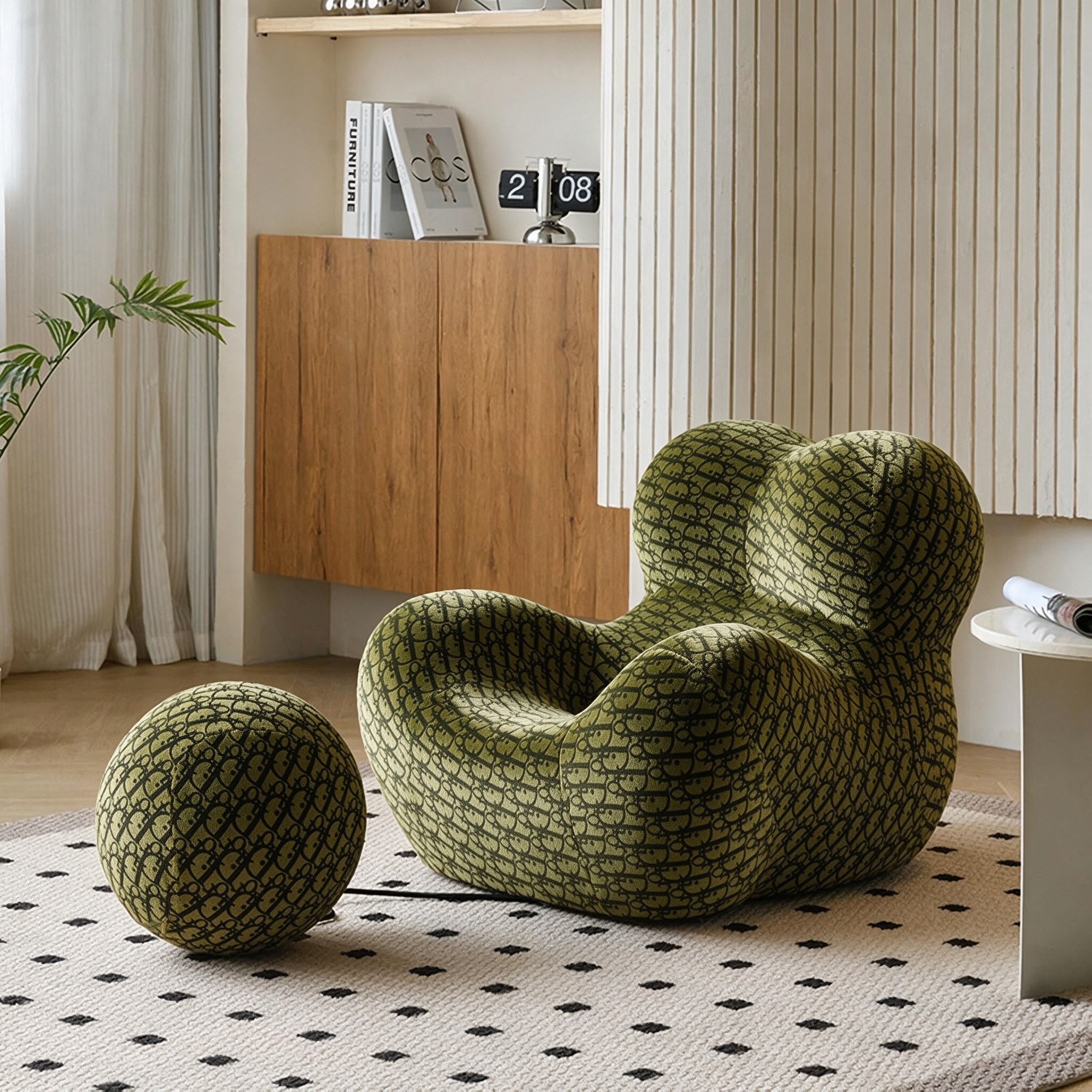 Modern Living Room Accent Chair with Round Ottoman.