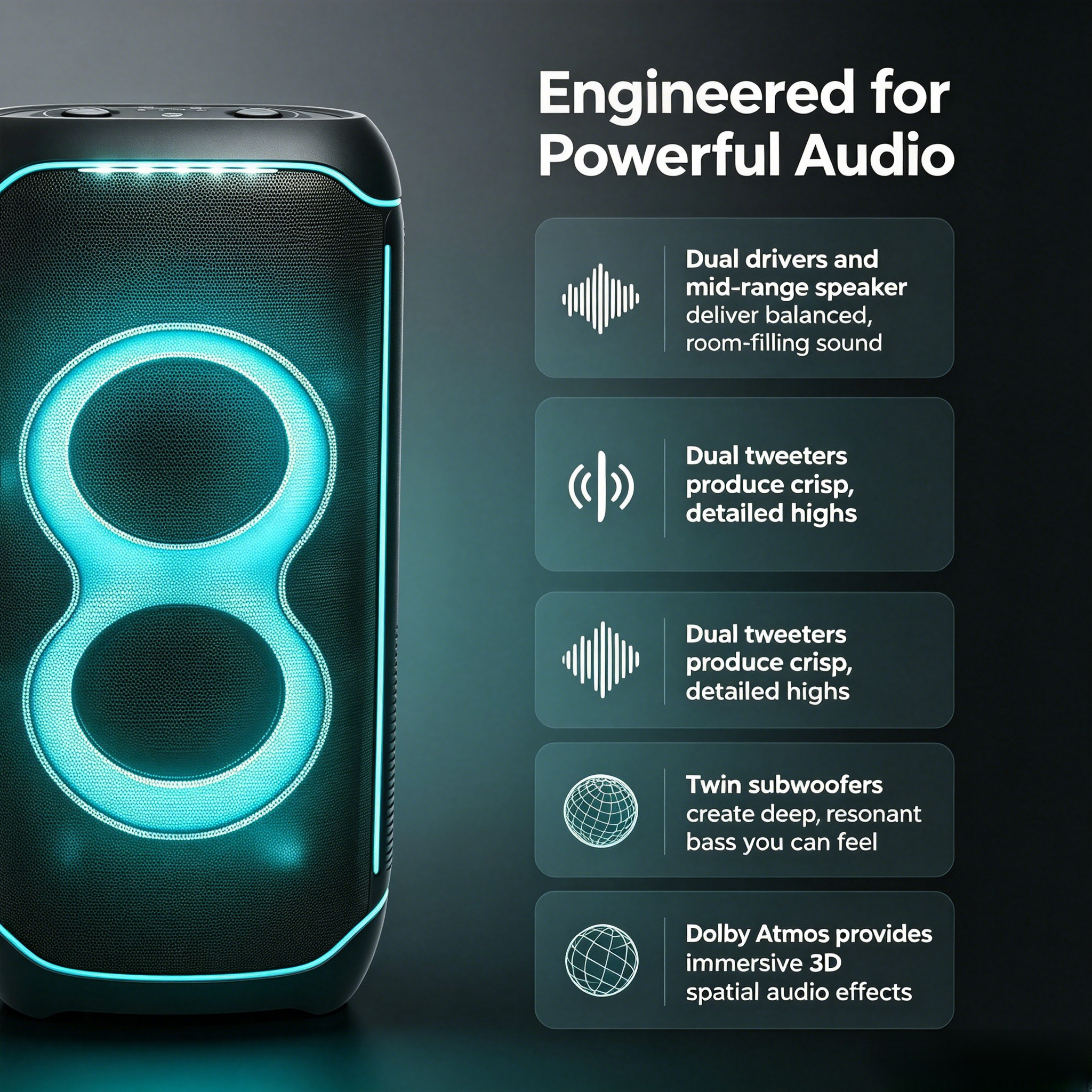 Multi Purpose Party Speaker, with Wi-fi & Bluetooth Connectivity, 