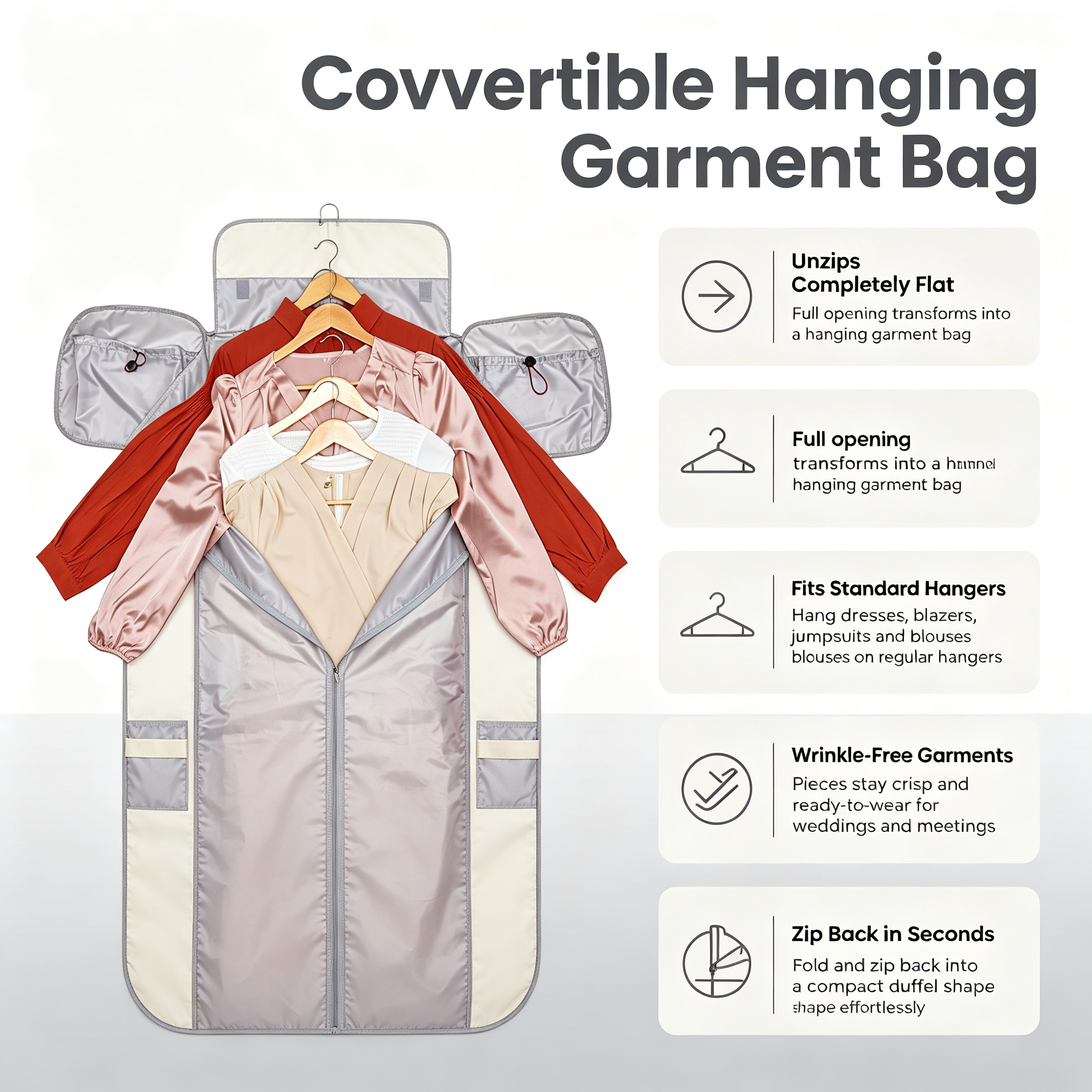 Convertible Travel Bag, 60L Weekender Garment Duffel Carry-On.