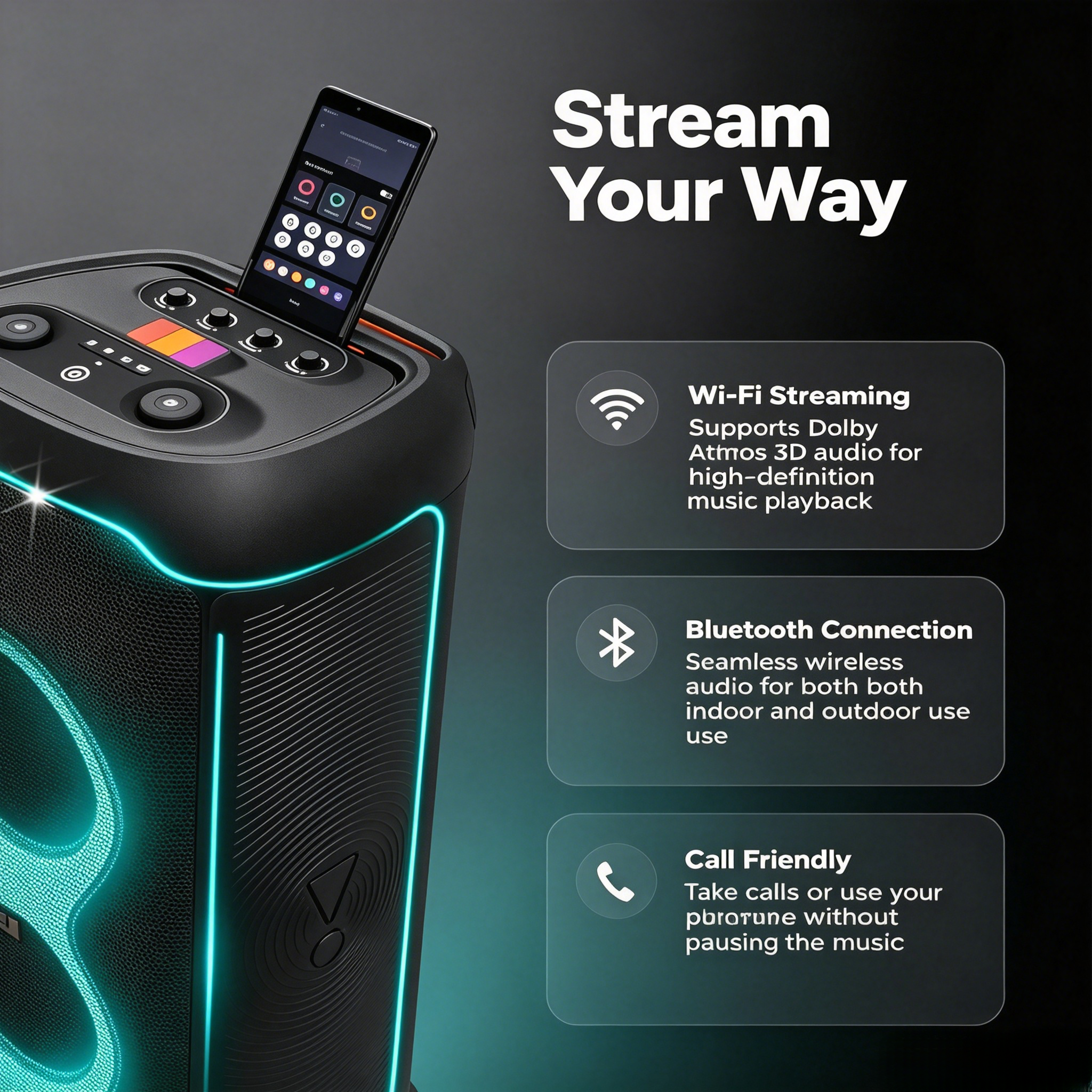 Multi Purpose Party Speaker, with Wi-fi & Bluetooth Connectivity, 