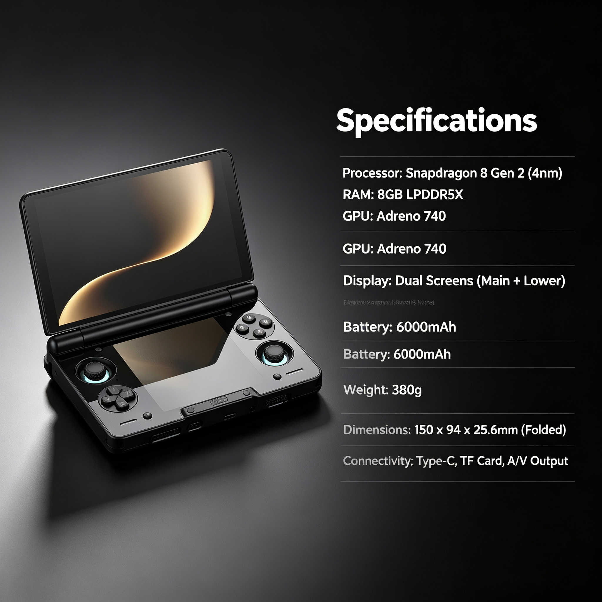Dual-Screen Flip Handheld Console | Snapdragon 8 Gen 2 Gaming.