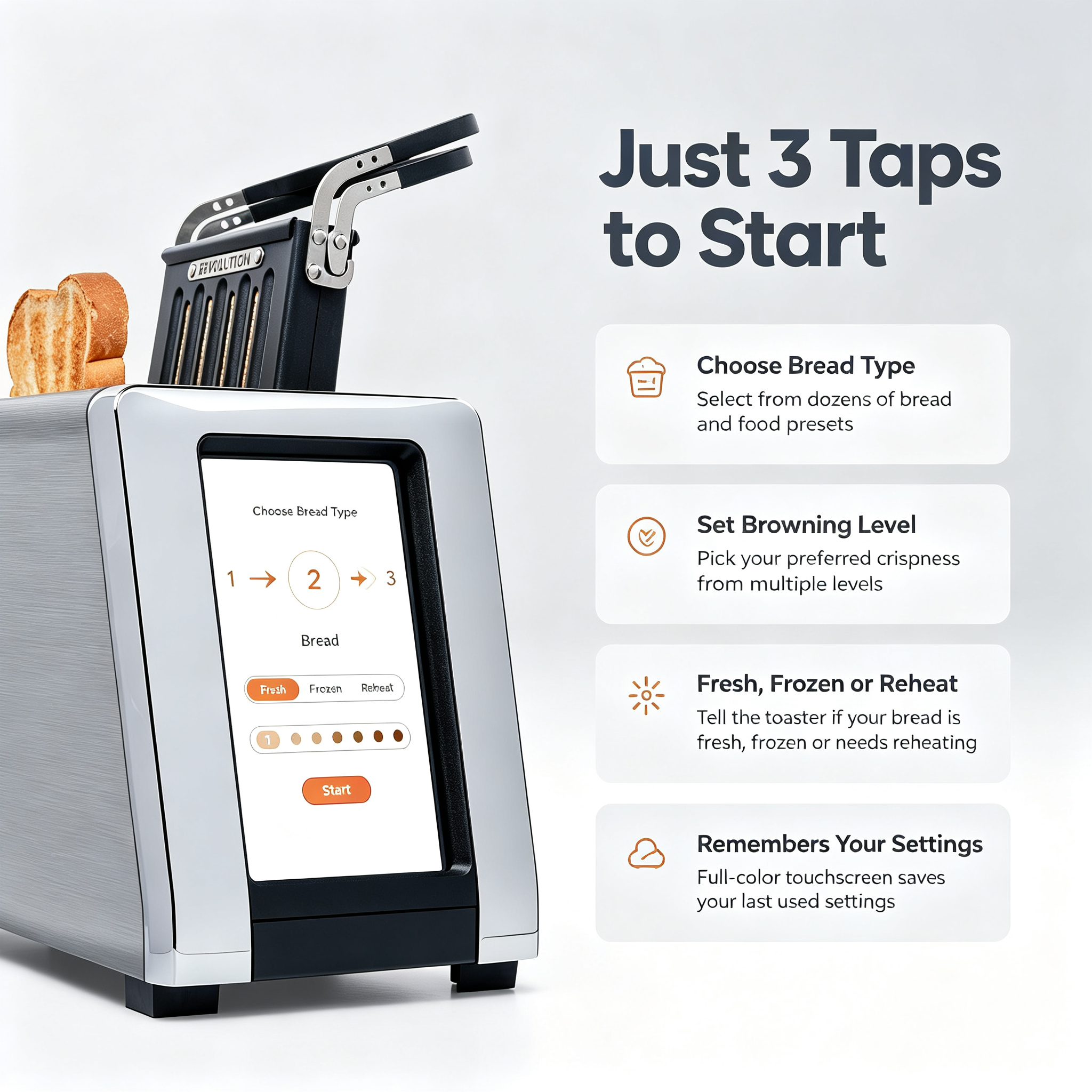 Touchscreen Smart Toaster + Toastie Press – Choose from 6 Bread Types.