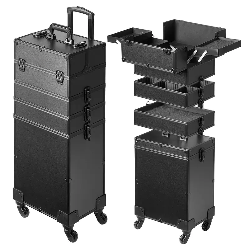 VEVOR 5-in-1 Professional Makeup Train Case - Black