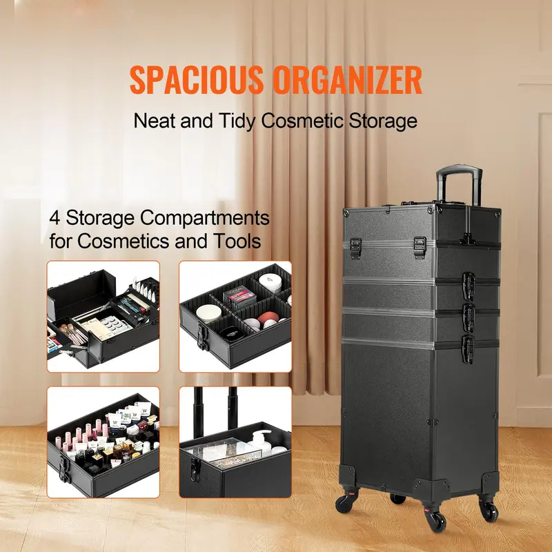 VEVOR 5-in-1 Professional Makeup Train Case - Black