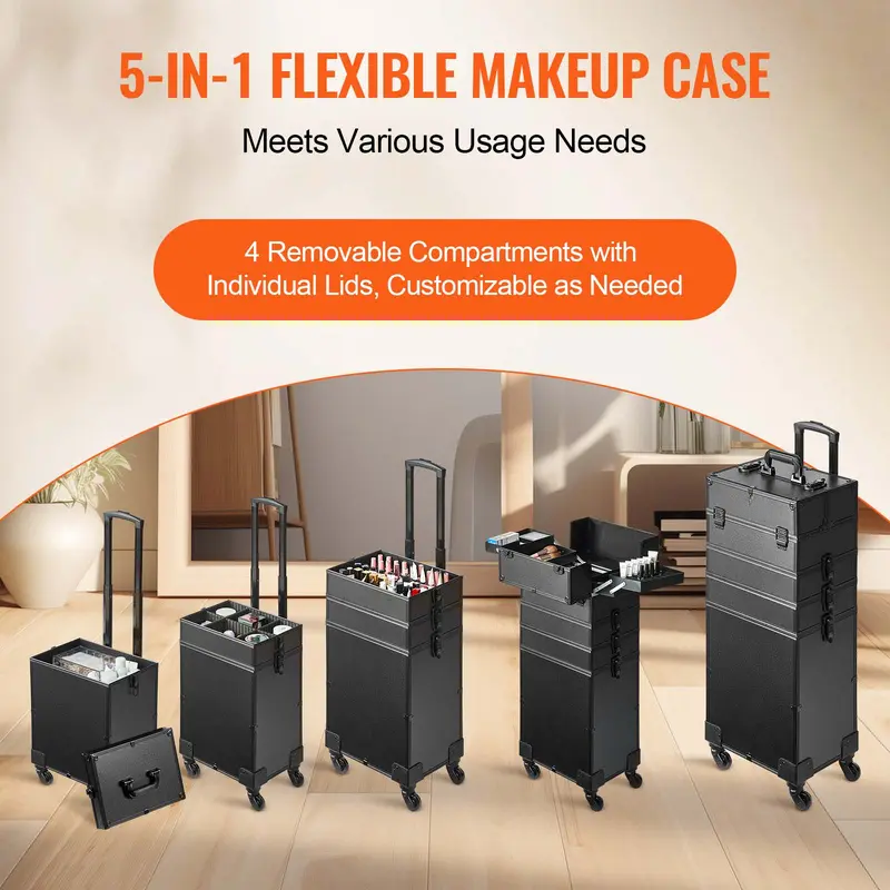 VEVOR 5-in-1 Professional Makeup Train Case - Black