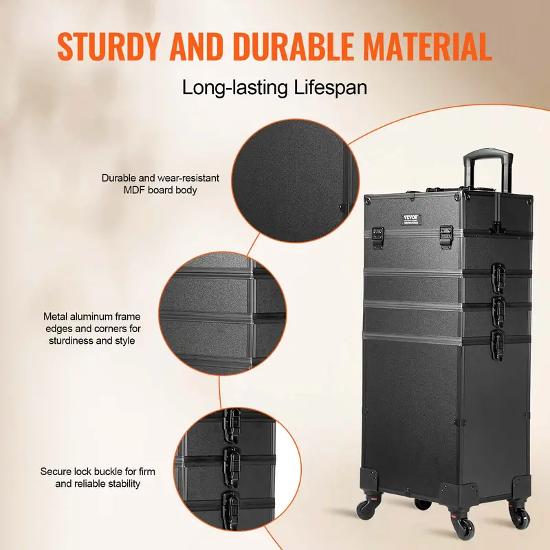 VEVOR 5-in-1 Professional Makeup Train Case - Black