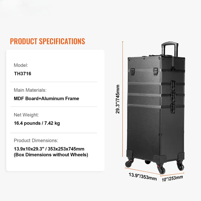 VEVOR 5-in-1 Professional Makeup Train Case - Black