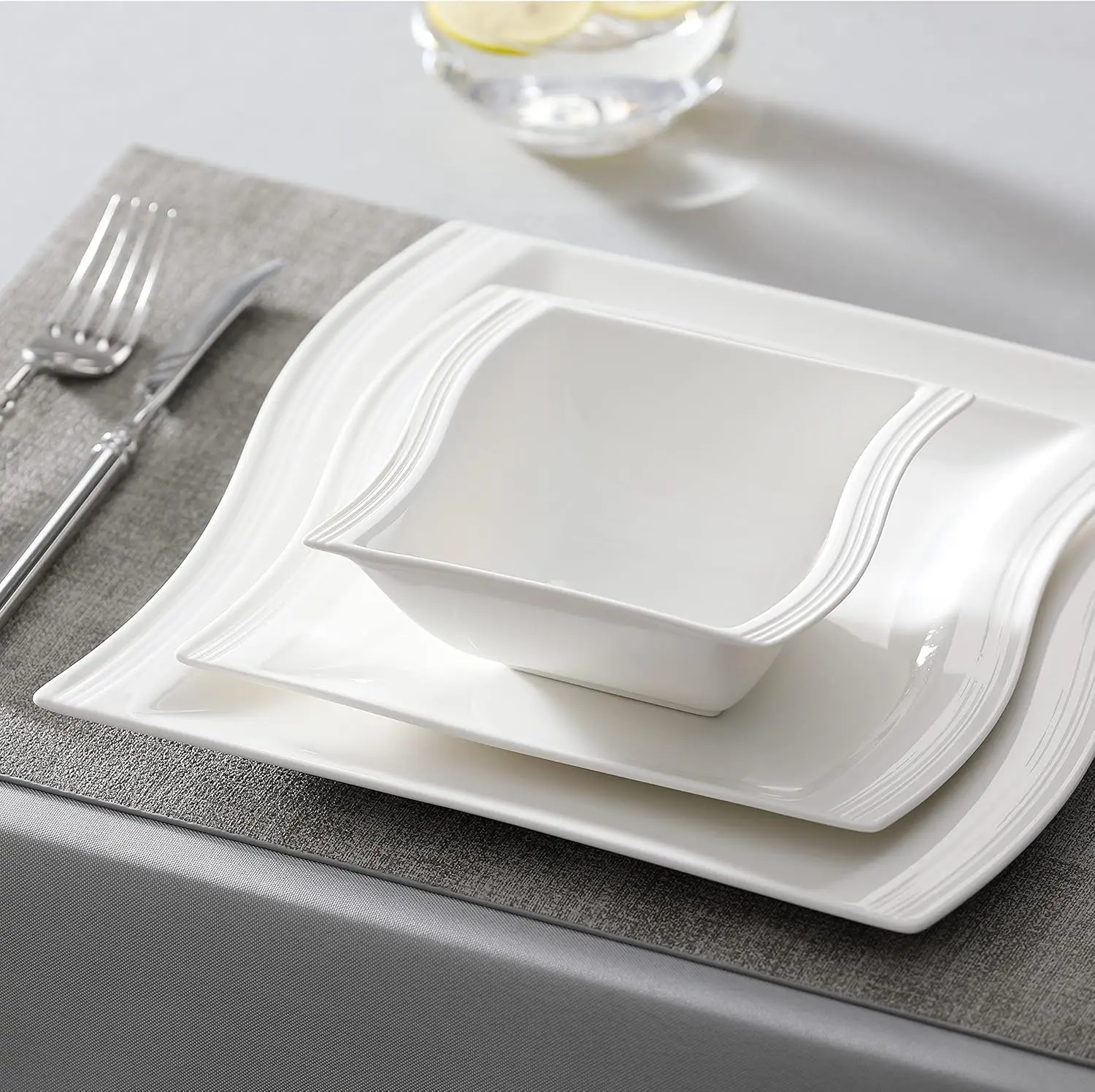 Square Dinnerware Set for 6 - Modern Porcelain