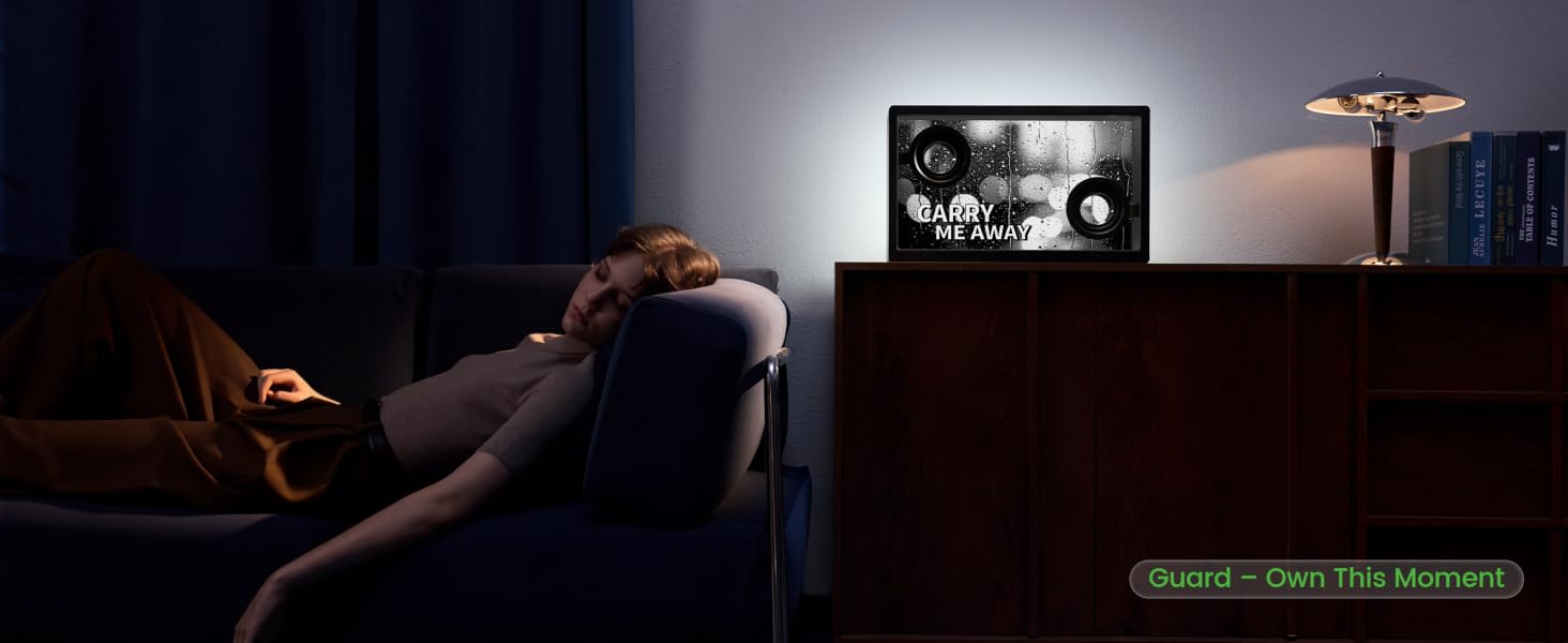 Speaker streaming music with beat-synced animations and ambient lighting