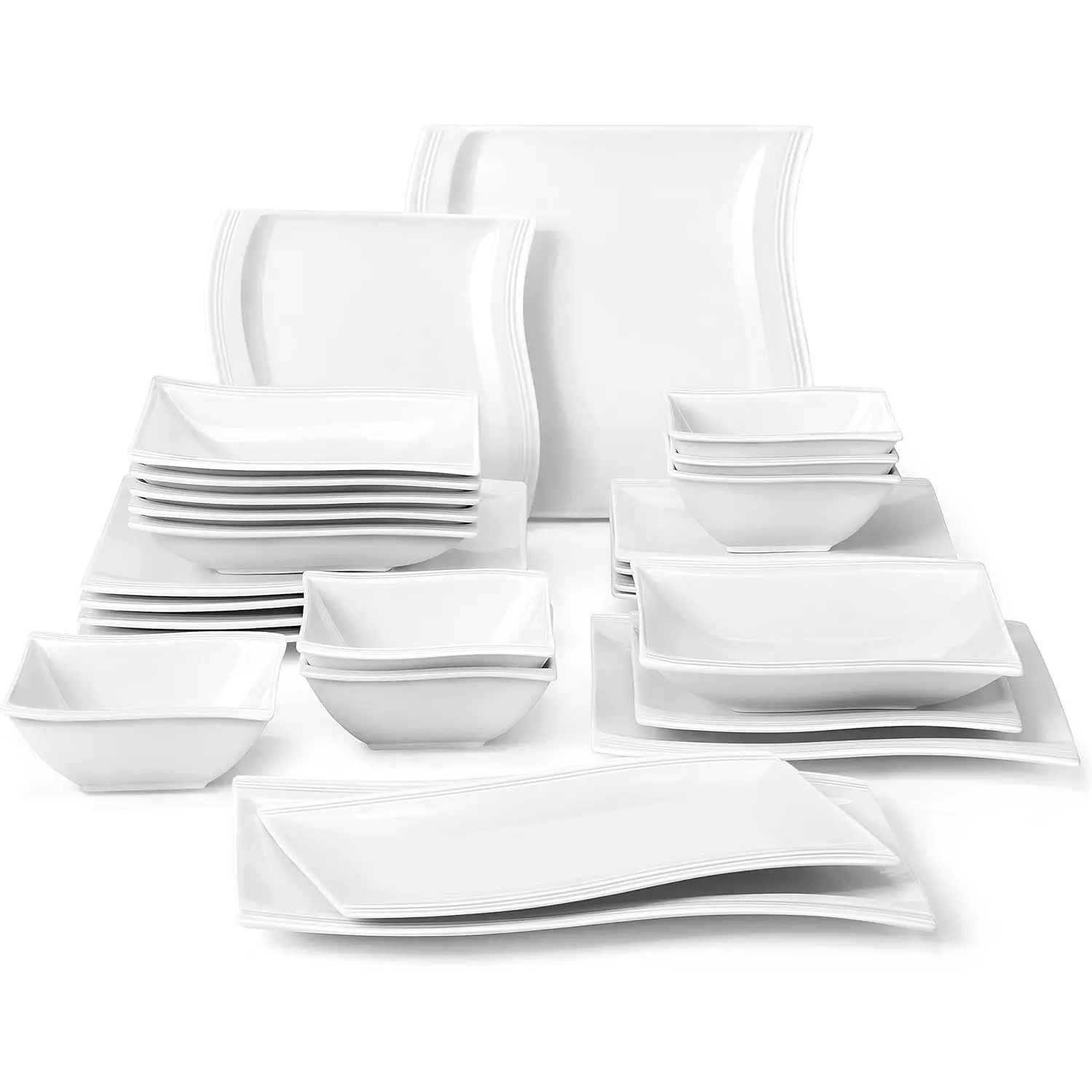 Square Dinnerware Set for 6 - Modern Porcelain