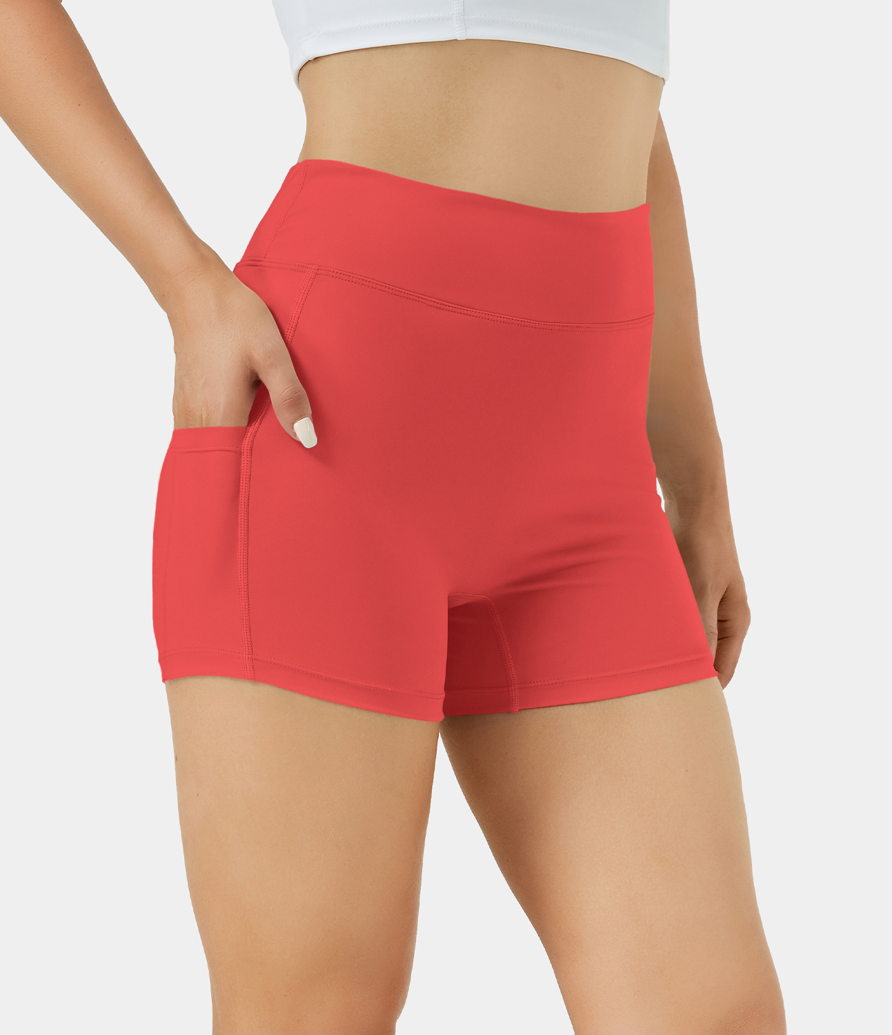 Airy High Waisted Side Pocket Plain Yoga Shorts 3.5"-UPF50+