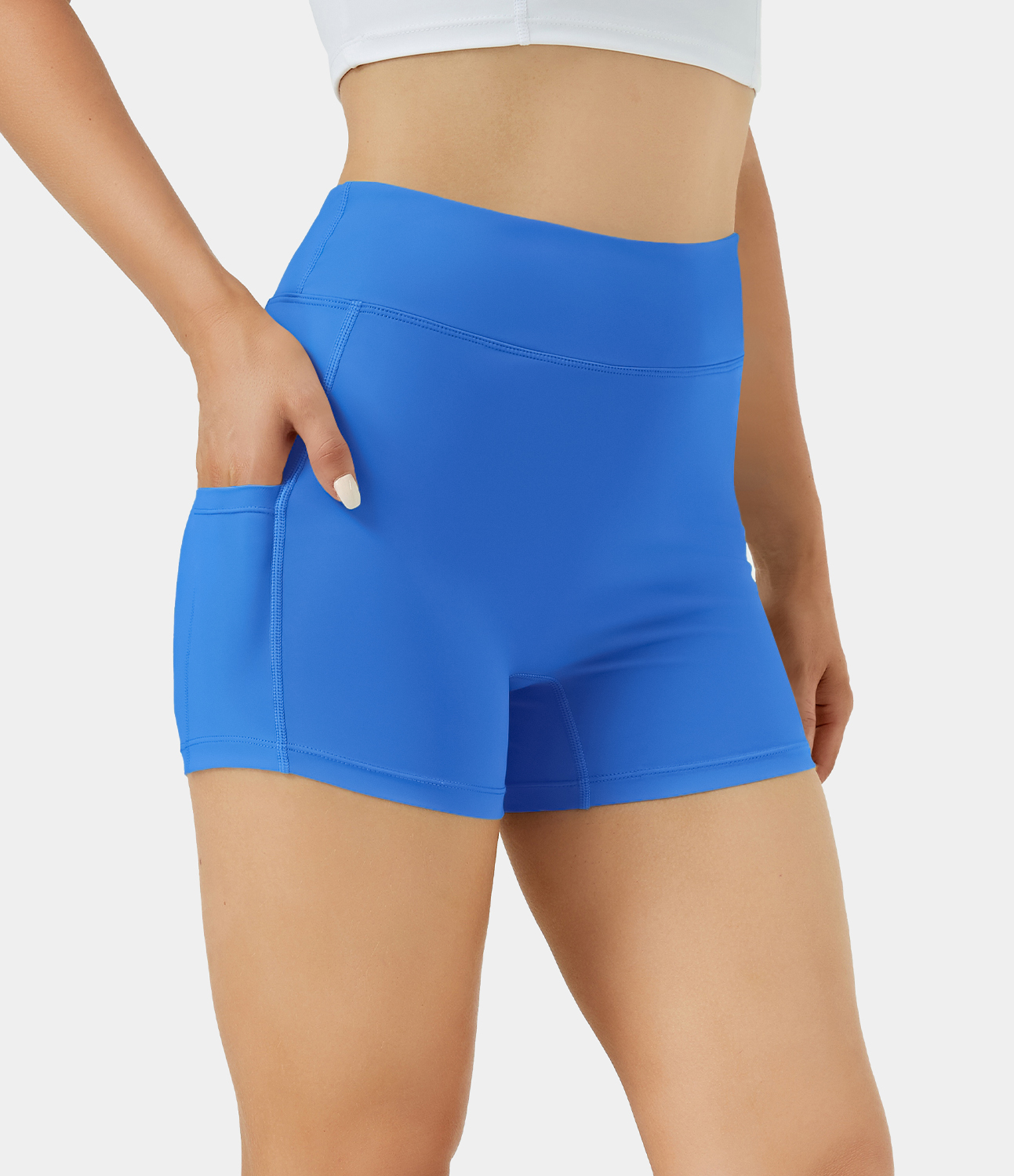 Airy High Waisted Side Pocket Plain Yoga Shorts 3.5"-UPF50+