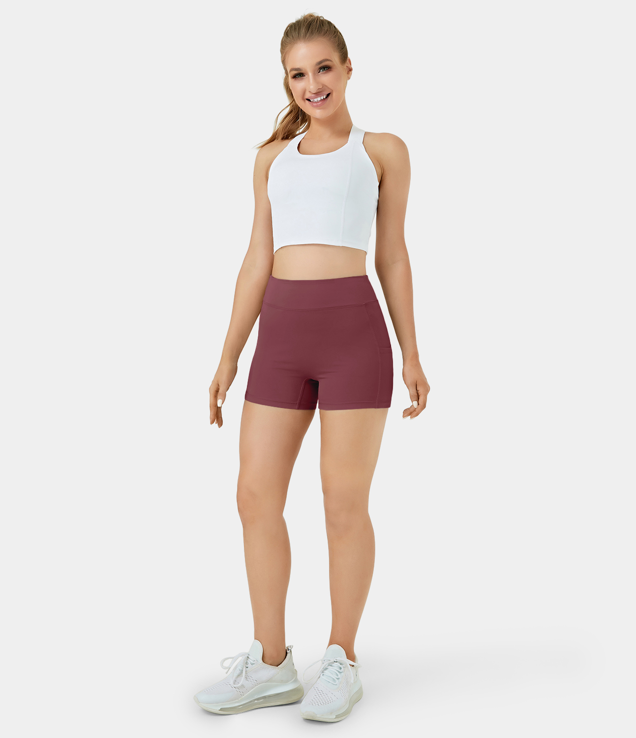 Airy High Waisted Side Pocket Plain Yoga Shorts 3.5"-UPF50+