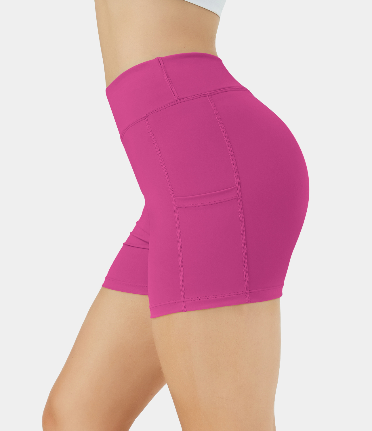 Airy High Waisted Side Pocket Plain Yoga Shorts 3.5"-UPF50+