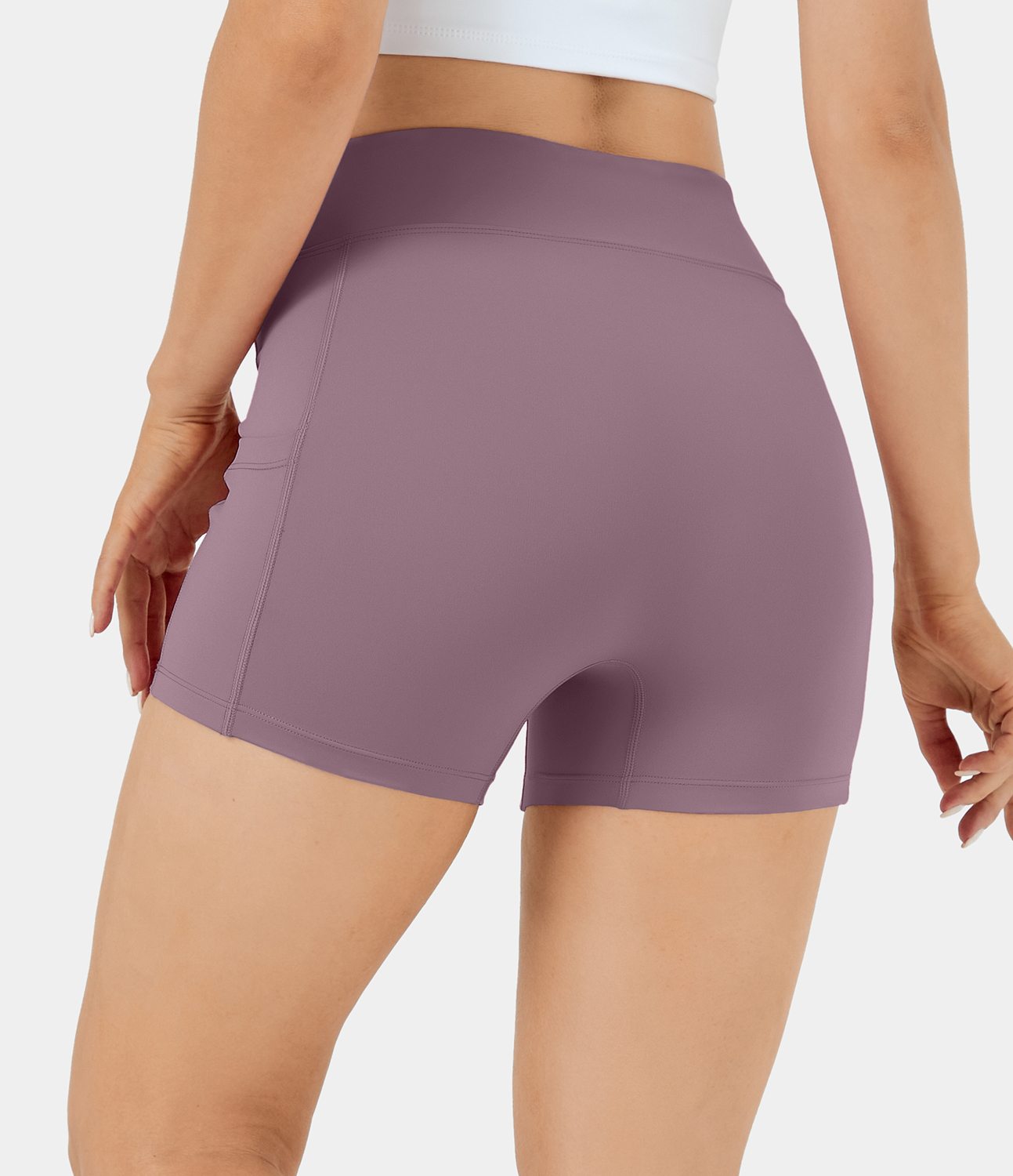 Airy High Waisted Side Pocket Plain Yoga Shorts 3.5"-UPF50+