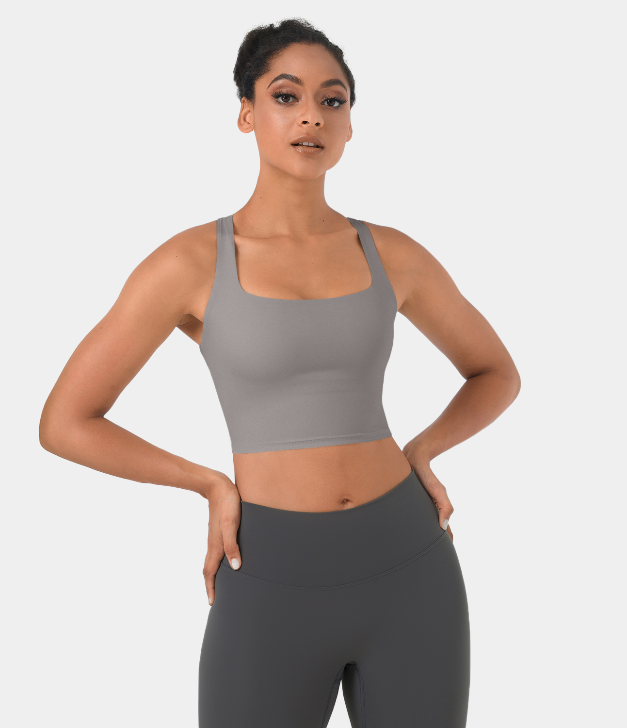 Airy Square Neck Backless Crisscross Cropped Yoga Tank Top-UPF50+