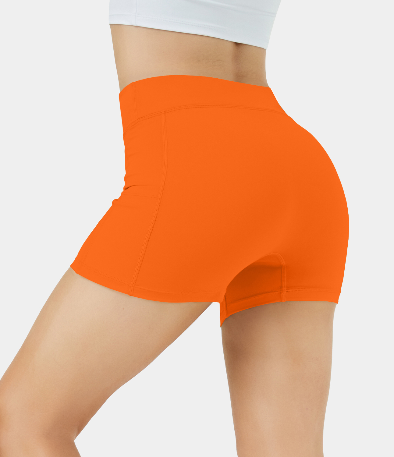 Airy High Waisted Side Pocket Plain Yoga Shorts 3.5"-UPF50+