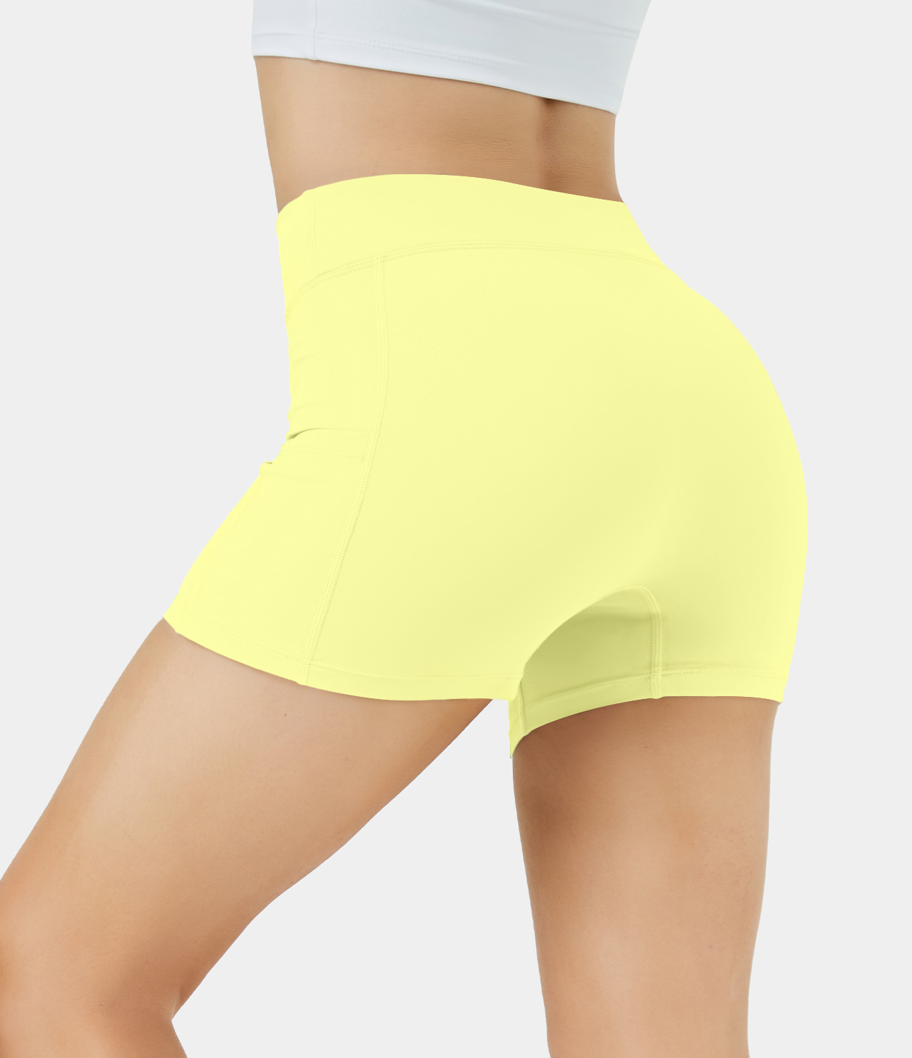 Airy High Waisted Side Pocket Plain Yoga Shorts 3.5"-UPF50+