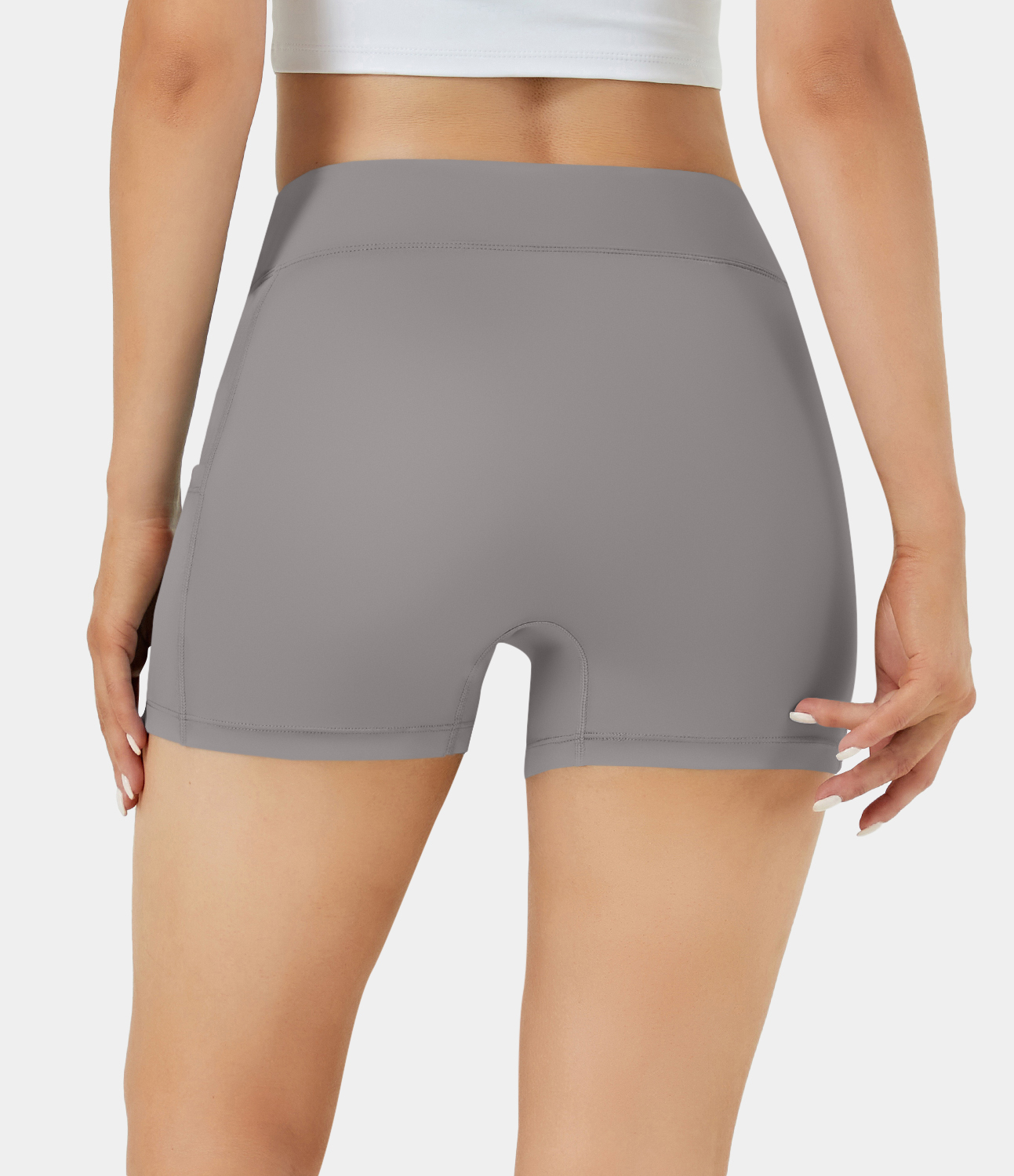 Airy High Waisted Side Pocket Plain Yoga Shorts 3.5"-UPF50+
