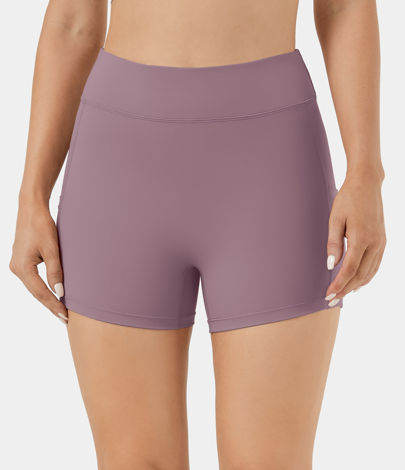 Airy High Waisted Side Pocket Plain Yoga Shorts 3.5"-UPF50+
