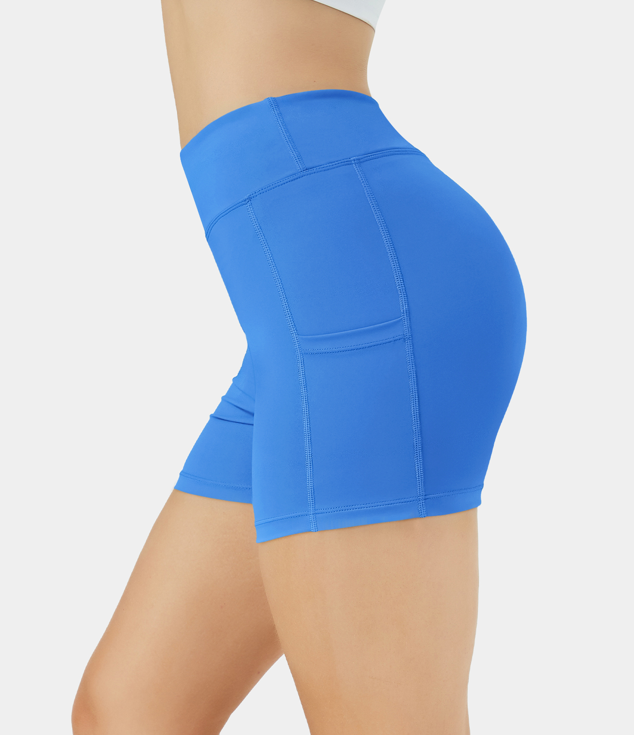 Airy High Waisted Side Pocket Plain Yoga Shorts 3.5"-UPF50+