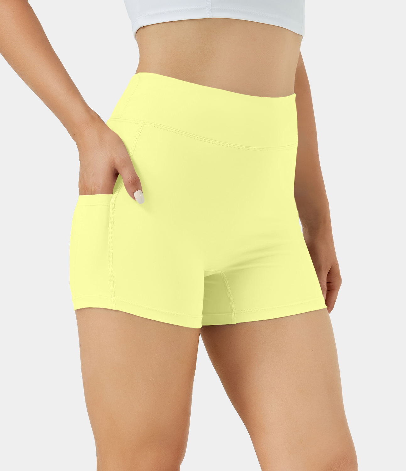 Airy High Waisted Side Pocket Plain Yoga Shorts 3.5"-UPF50+