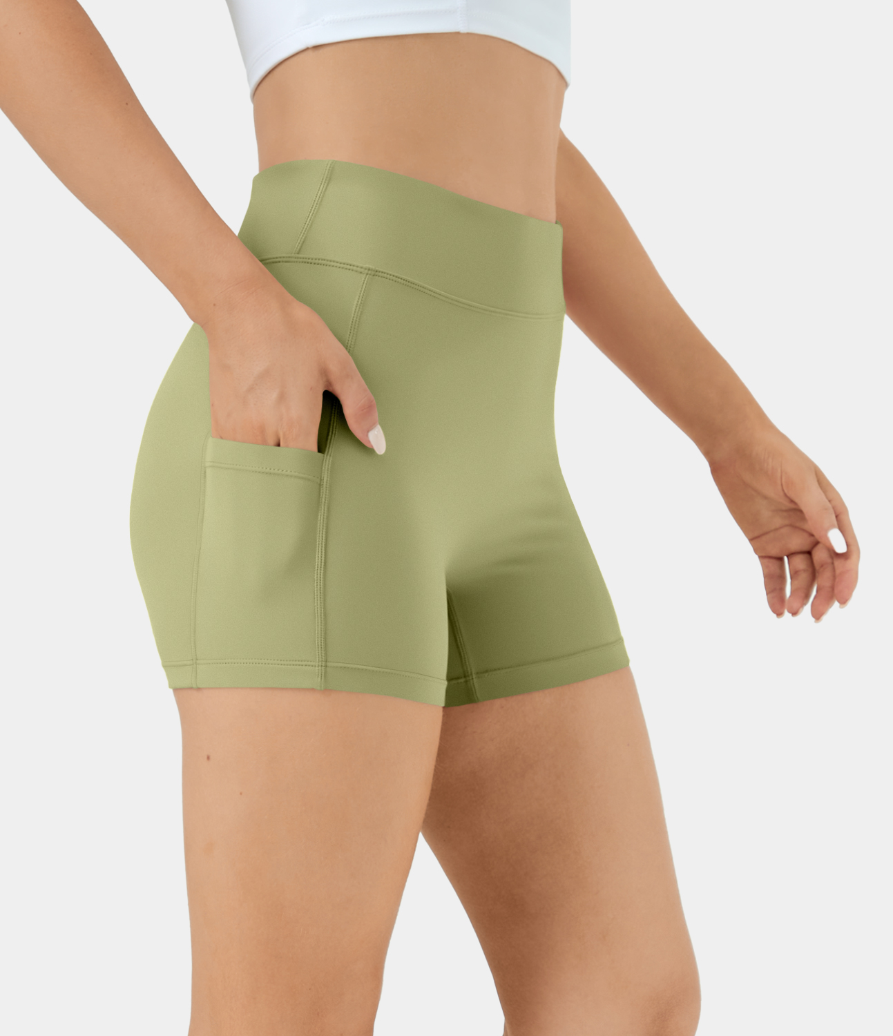 Airy High Waisted Side Pocket Plain Yoga Shorts 3.5"-UPF50+